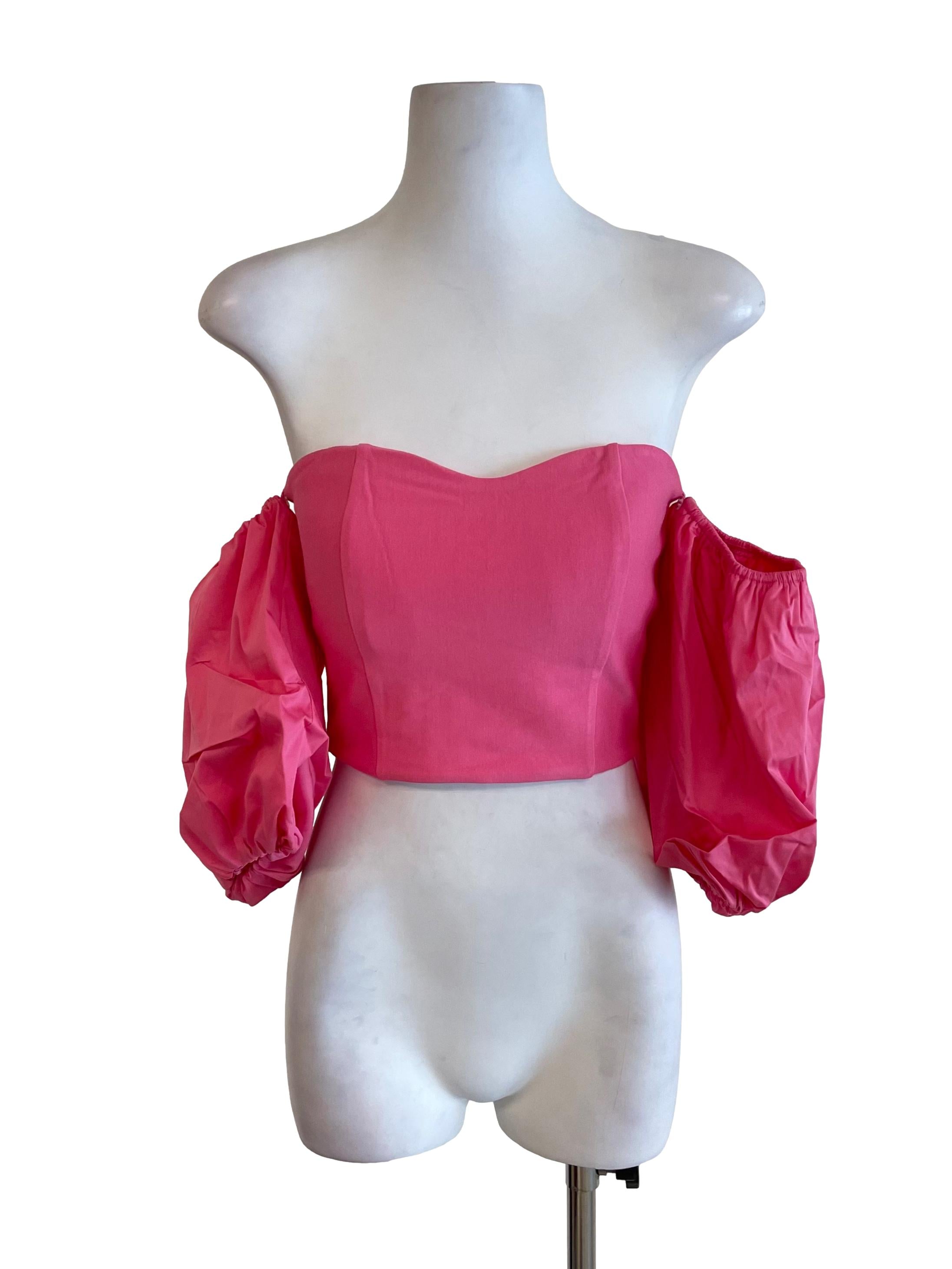 Candy Pink Off Shoulder Puff Sleeves Top