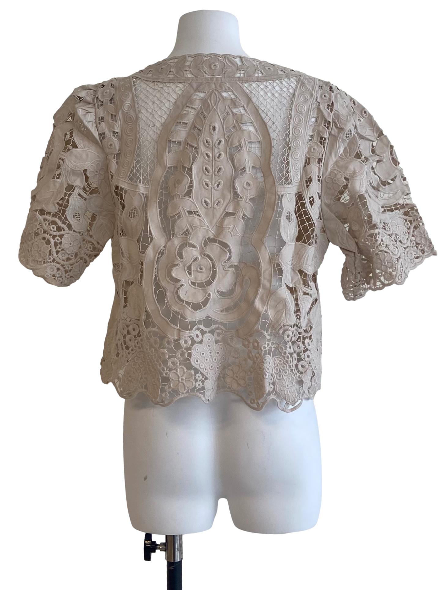 Parchment Beige Floral Lace Blouse