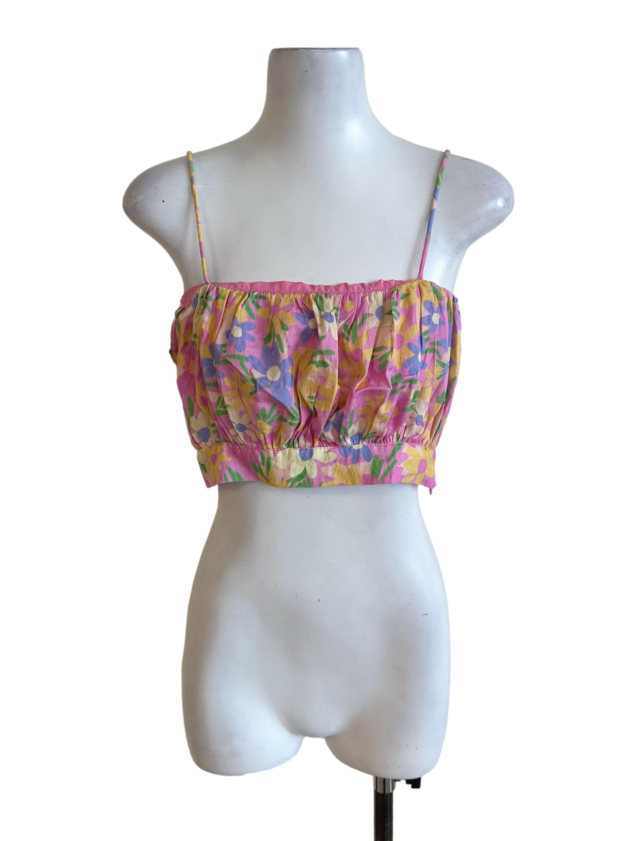 Baby Pink Floral Pattern Ruched Top