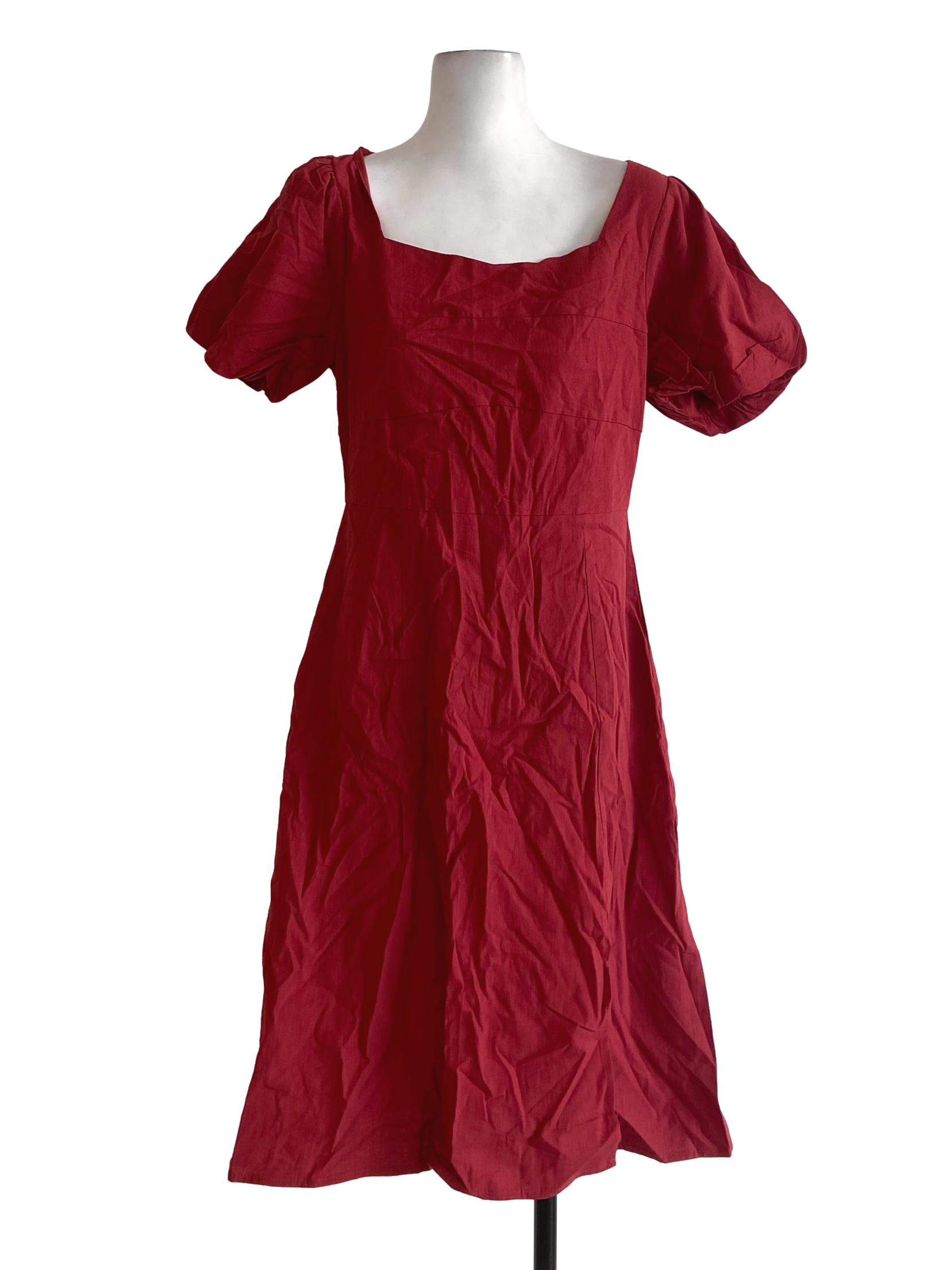 Fire Orange Juliet Sleeve Square Neck Slit Shift Dress