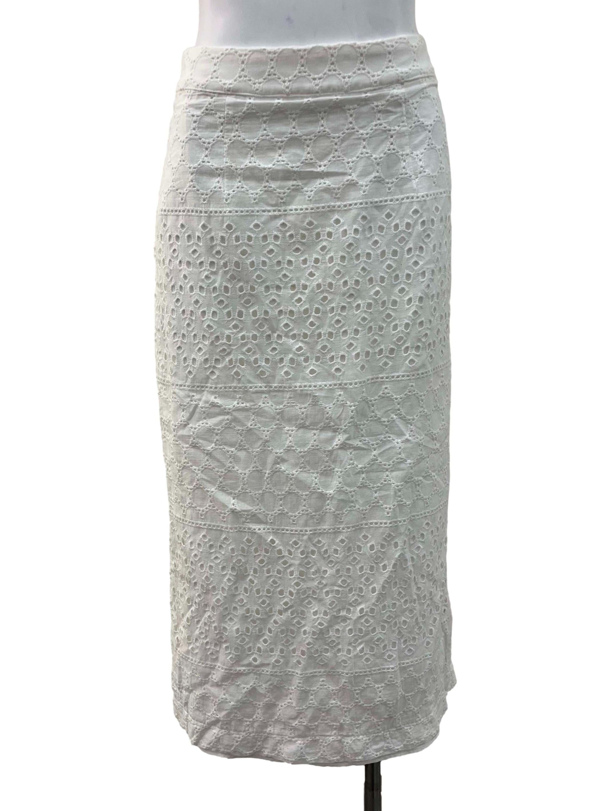 Off White Eyelet Straight Skirt