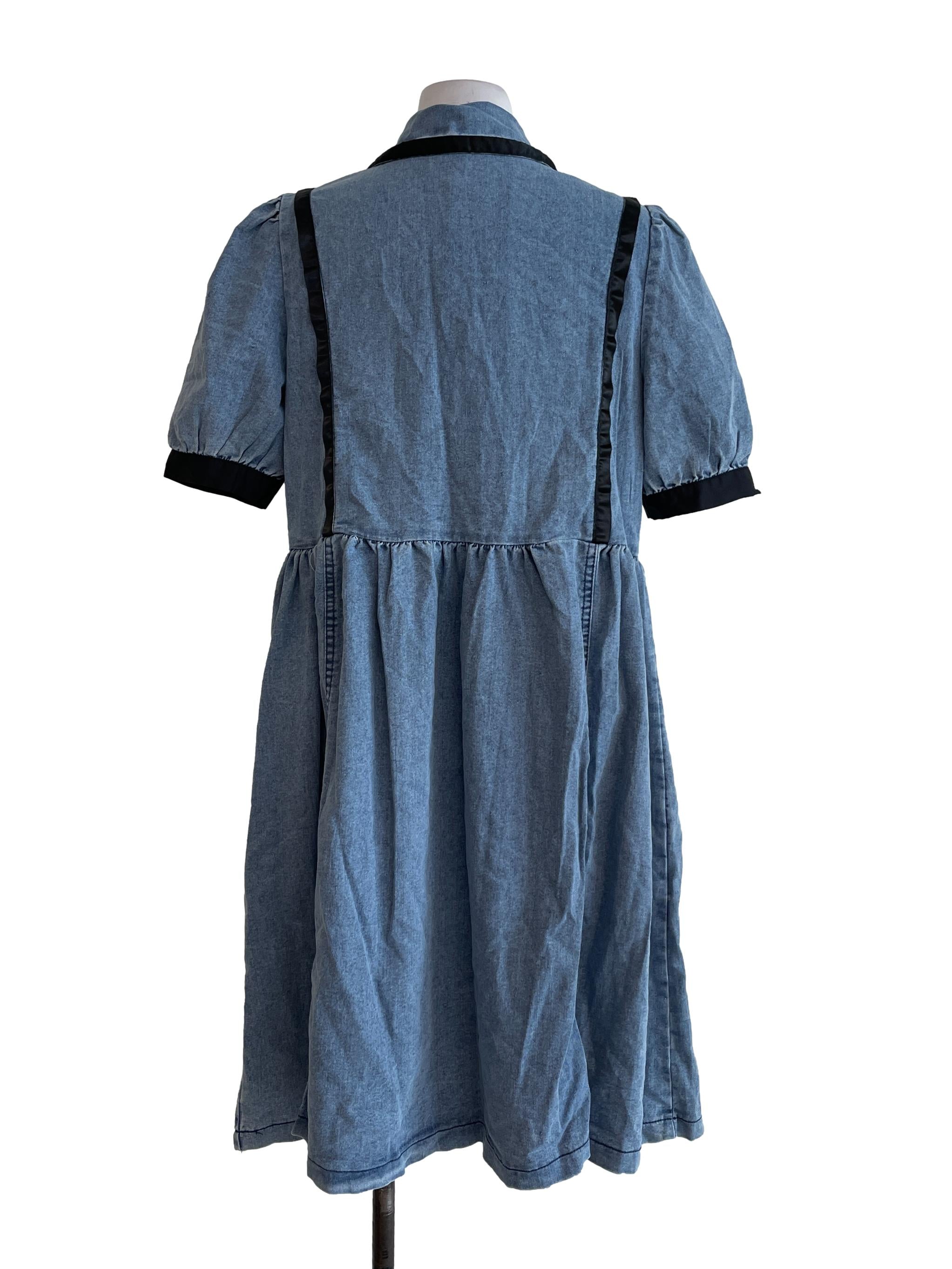 Stone Blue Puffed Sleeves Dress