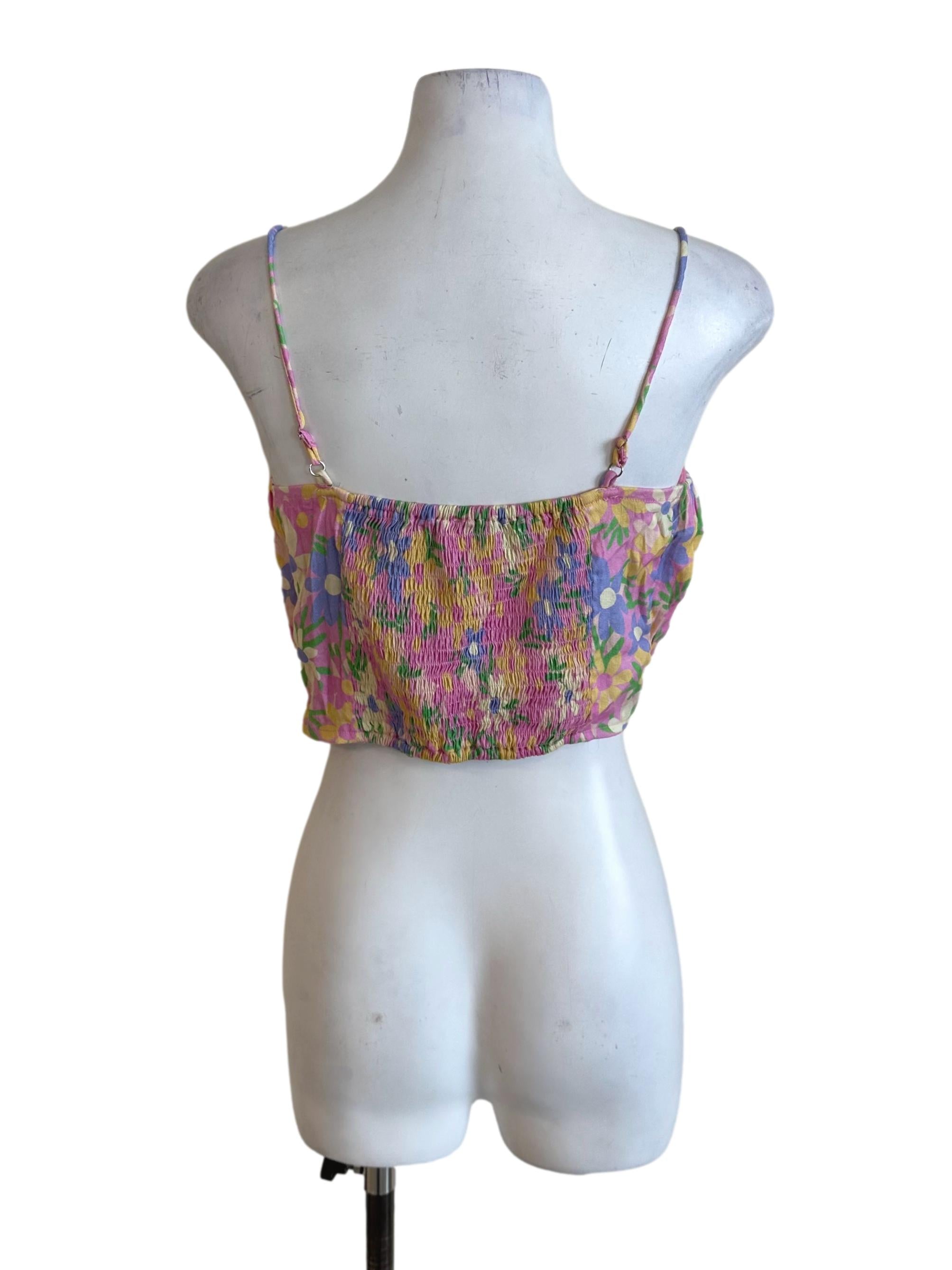Baby Pink Floral Pattern Ruched Top