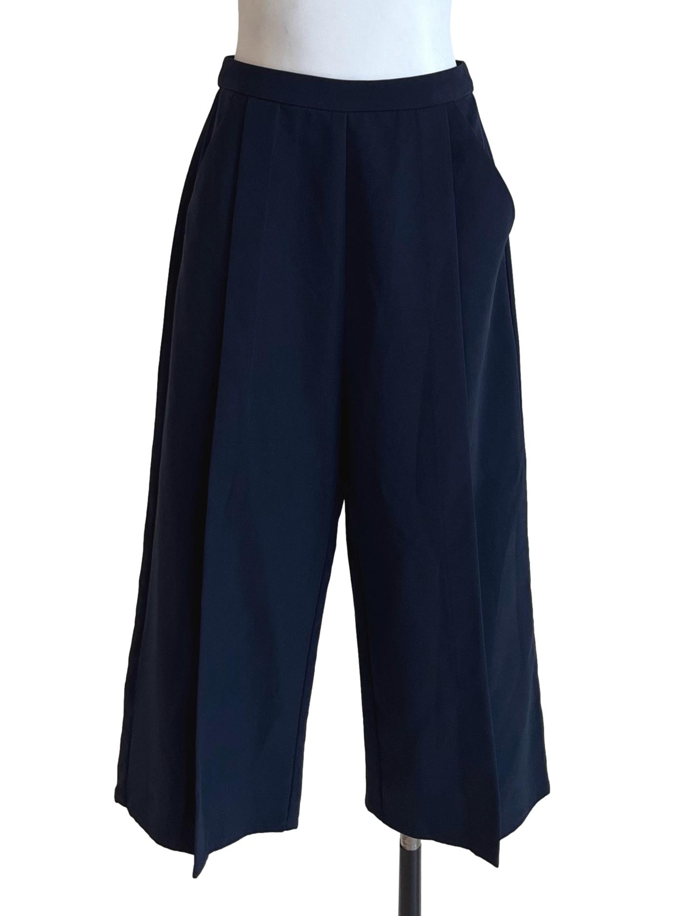 Navy Blue Cropped Wide Leg Pants TCL
