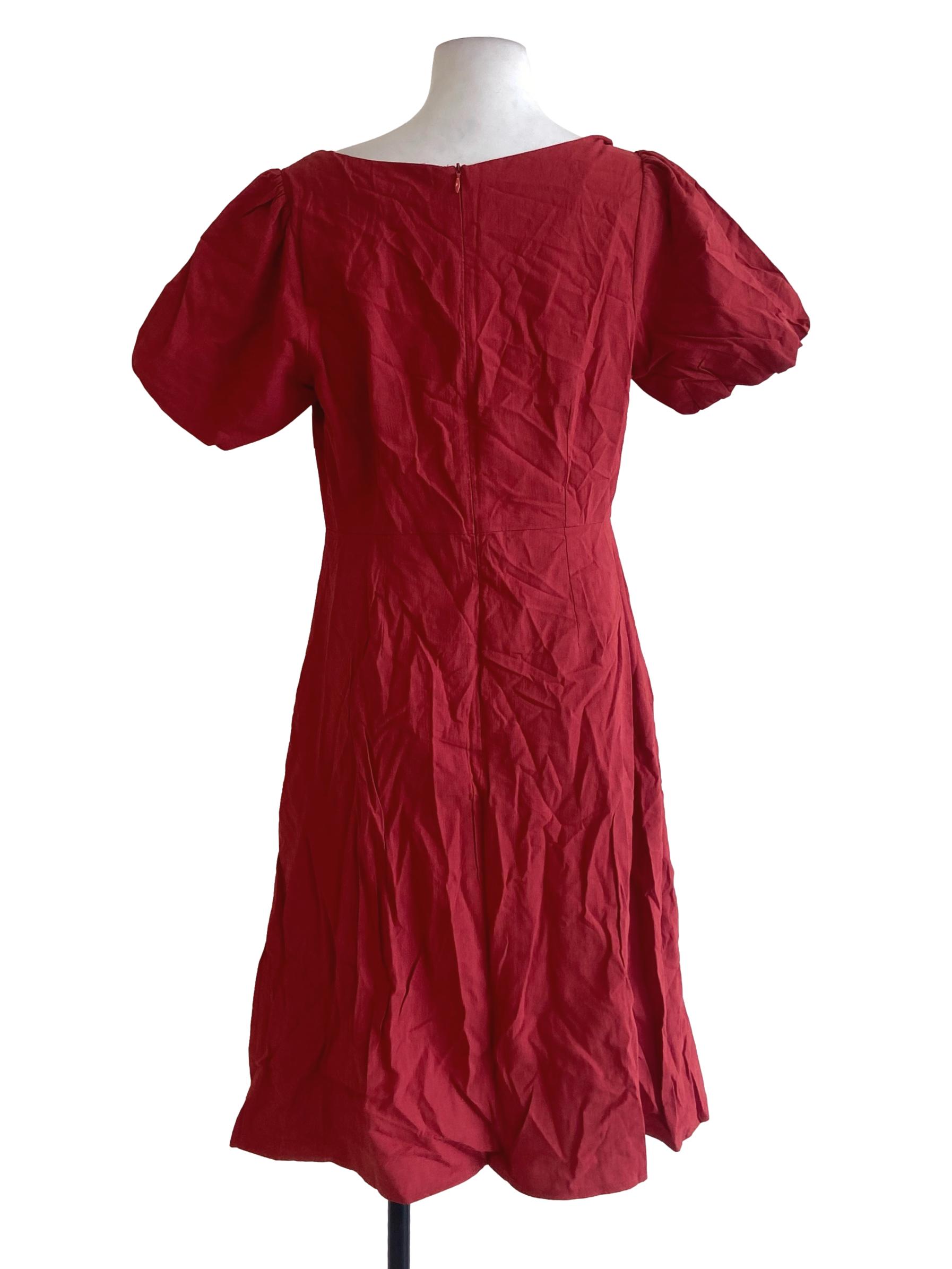 Fire Orange Juliet Sleeve Square Neck Slit Shift Dress