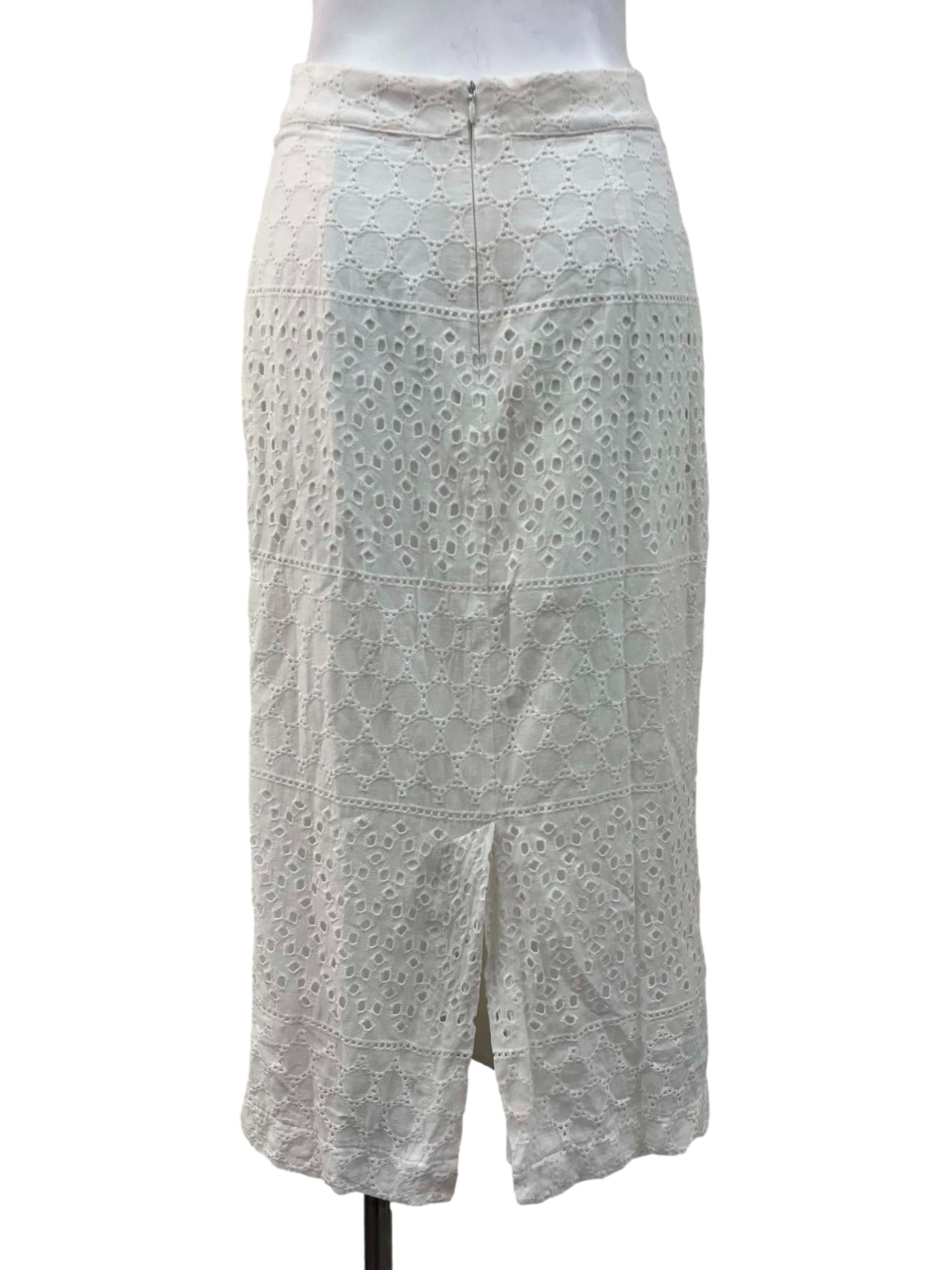 Off White Eyelet Straight Skirt