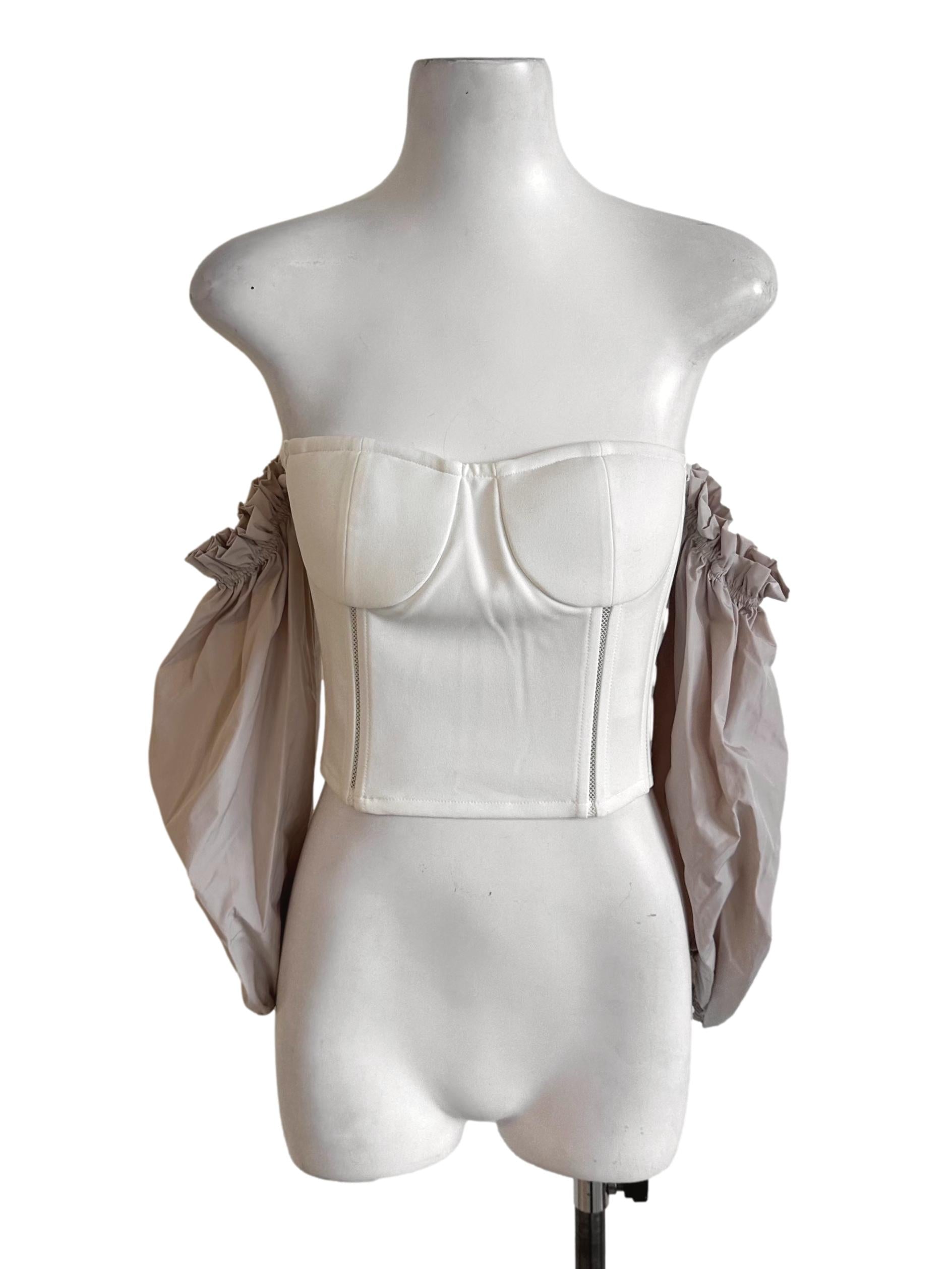 White Brown Fitted Off Shoulder Top