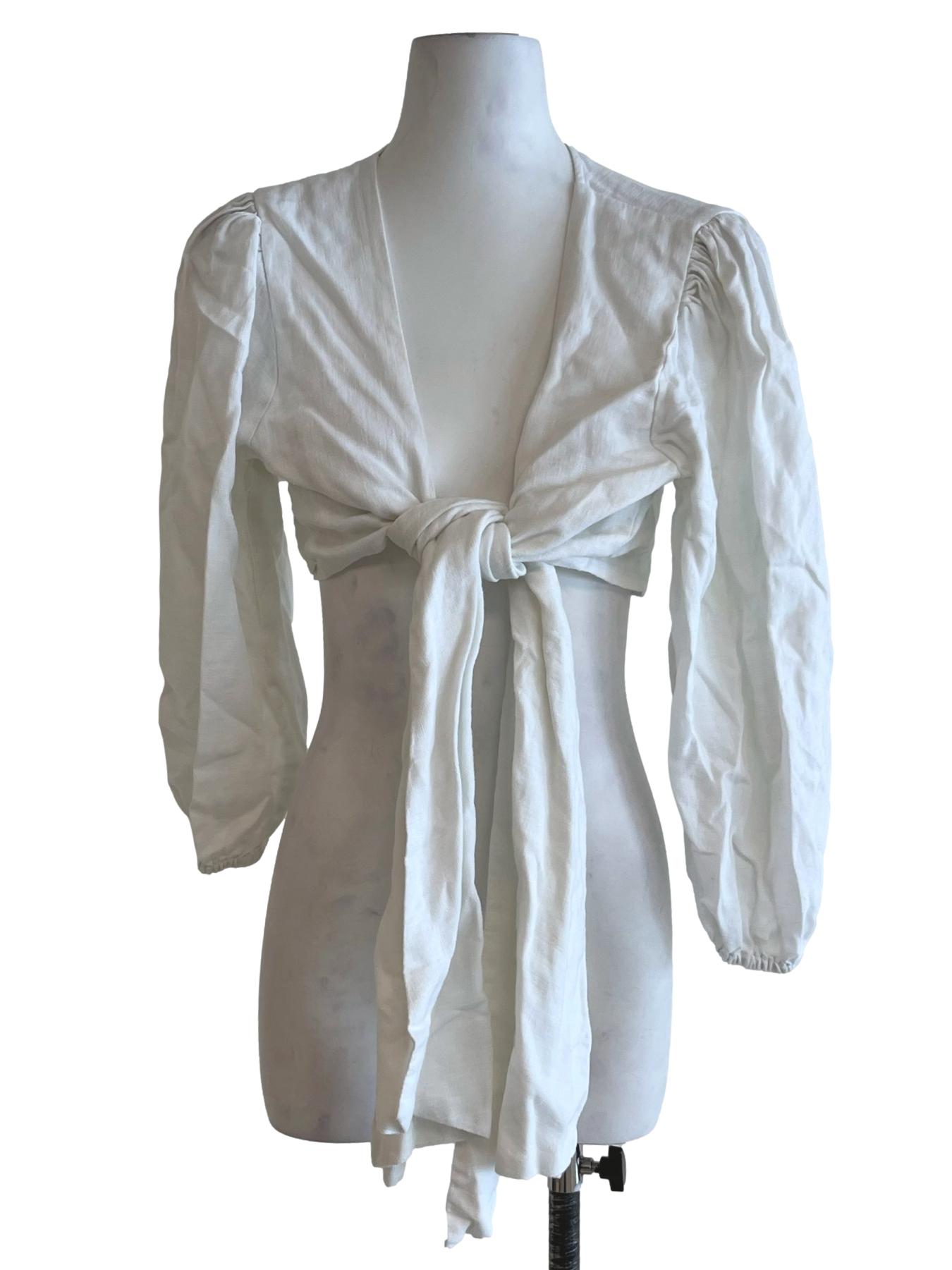 White V-Neckline Wrap Blouse
