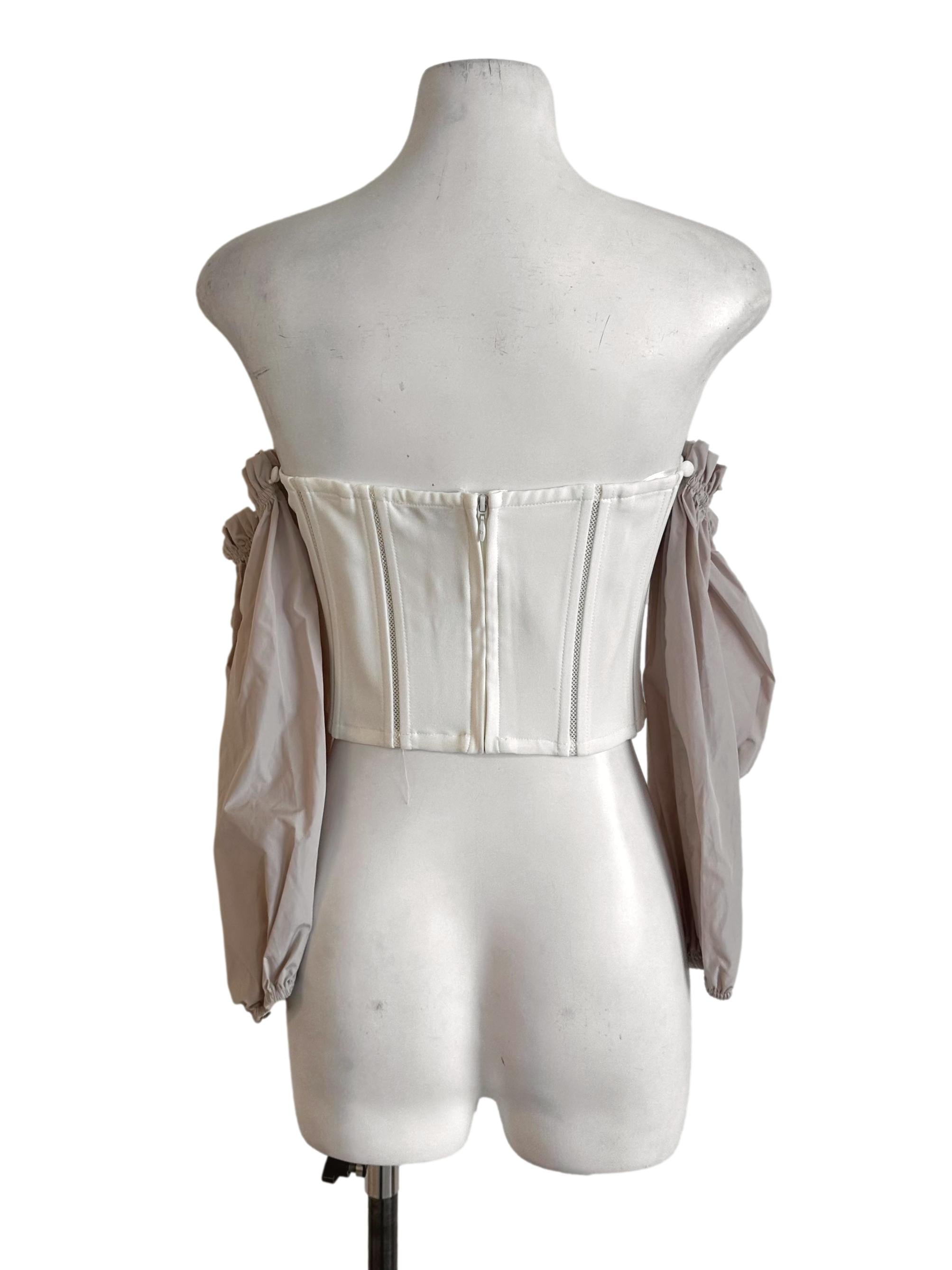 White Brown Fitted Off Shoulder Top