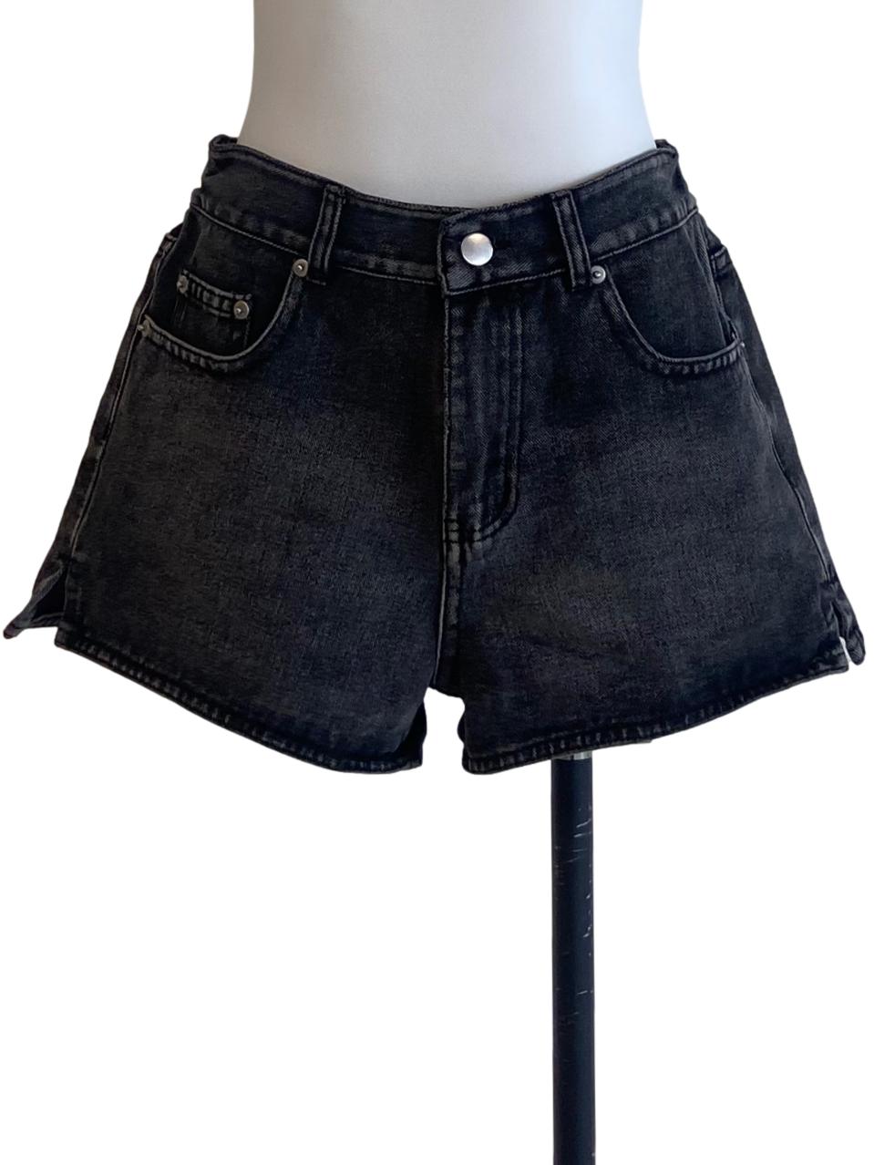Black Herringbone Short Jeans