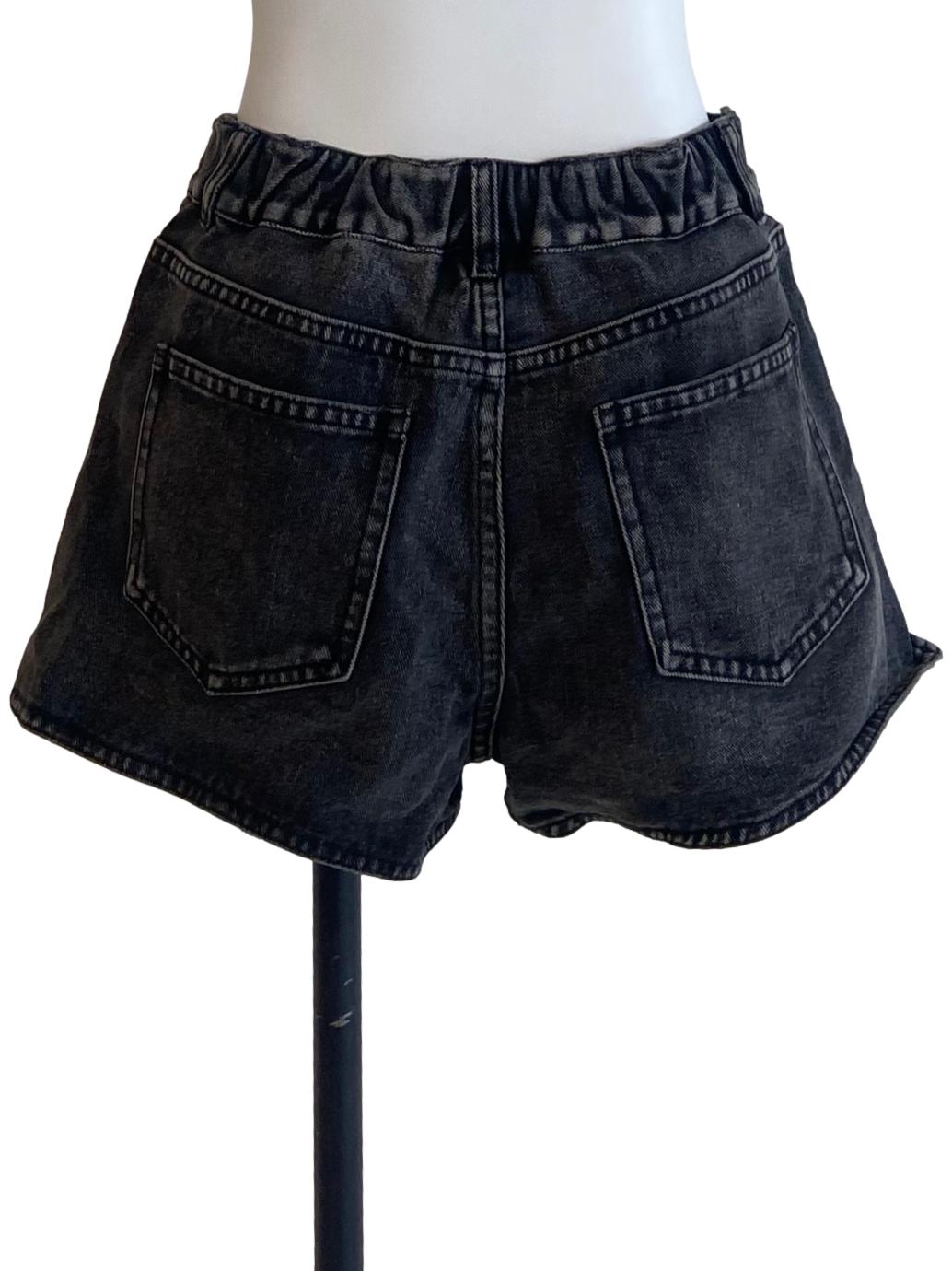 Black Herringbone Short Jeans