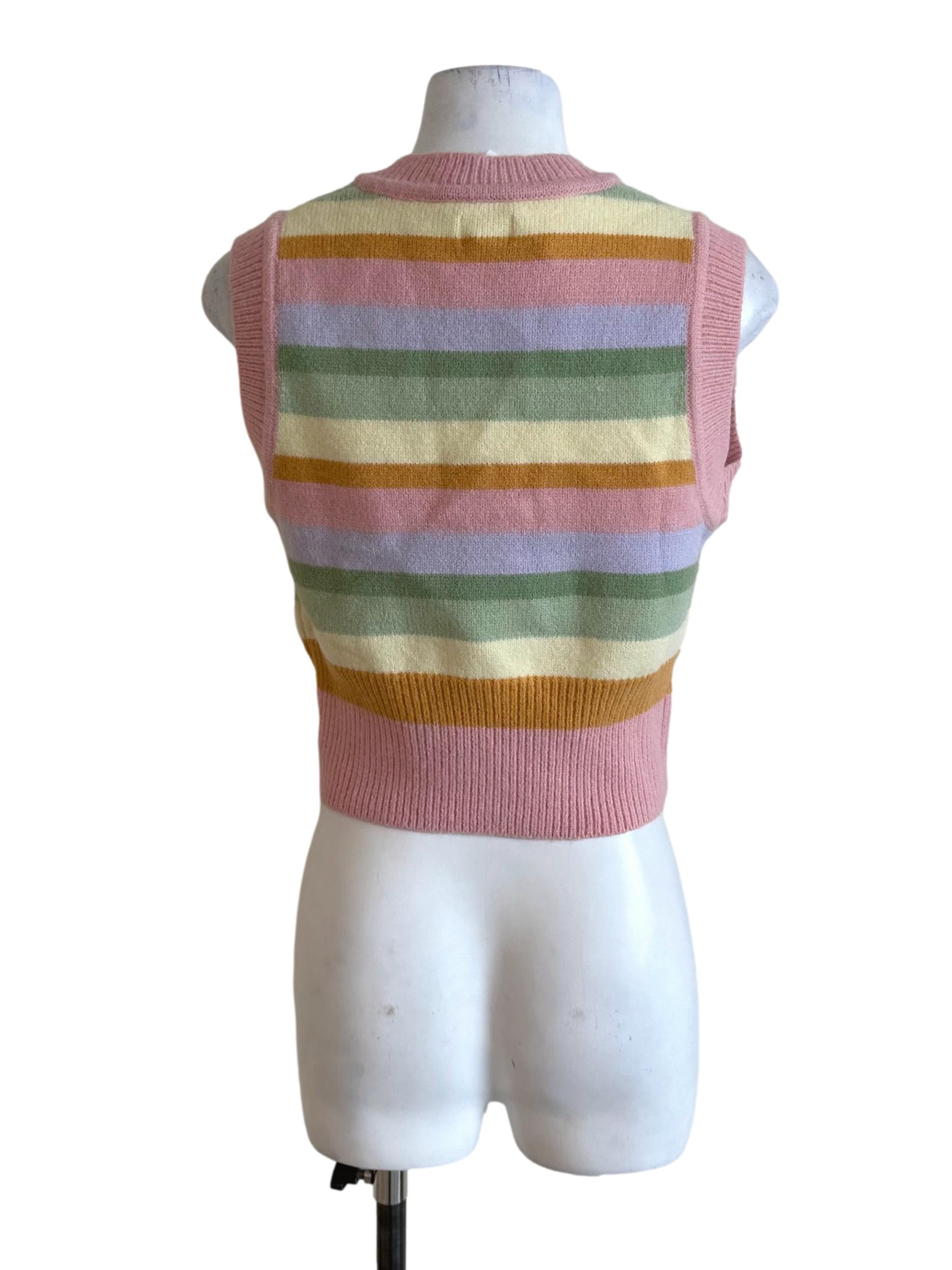 Multicolour Stripe V Neck Knit Top