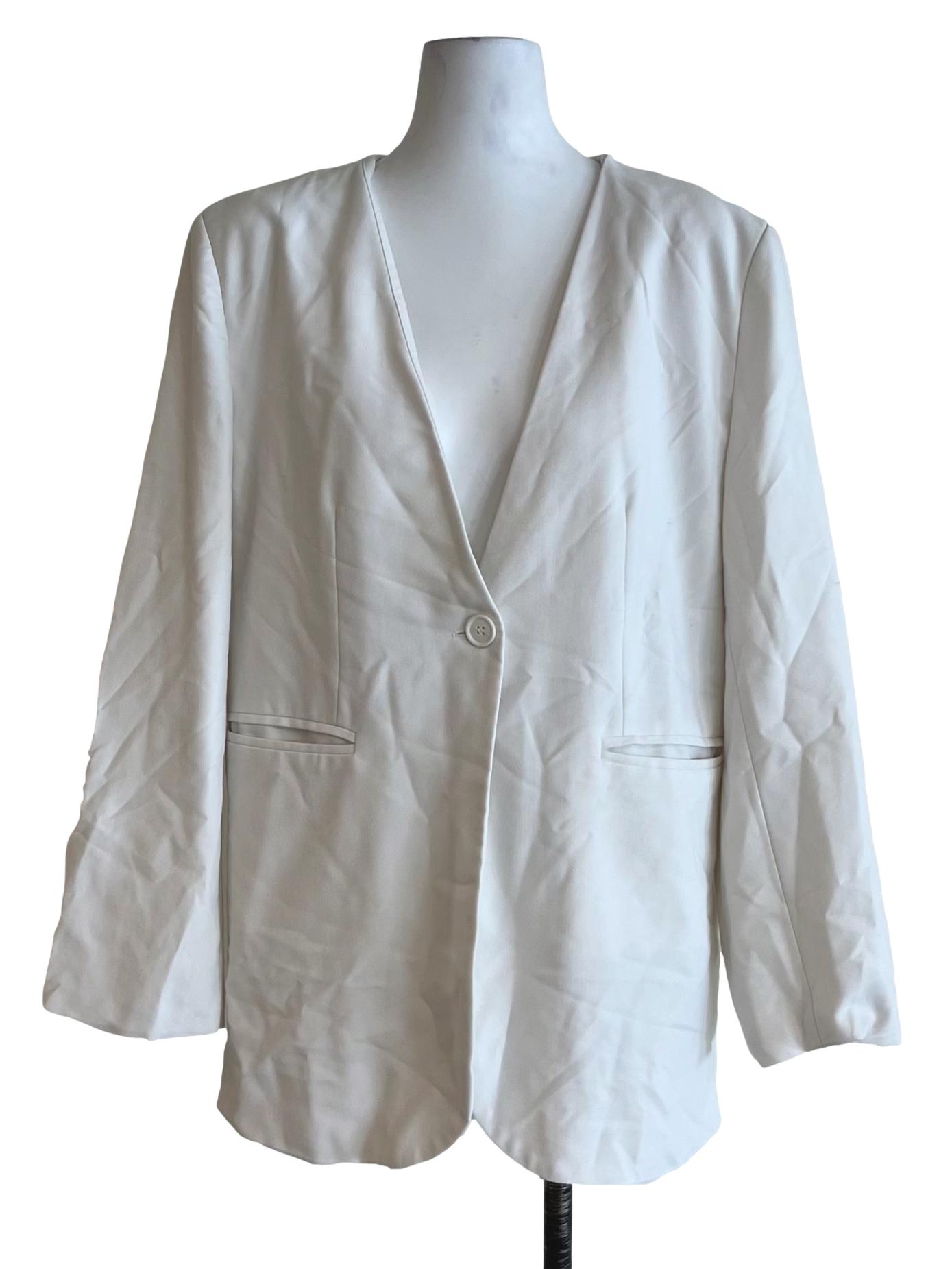 White V-Neckline Single-Breasted Blazer