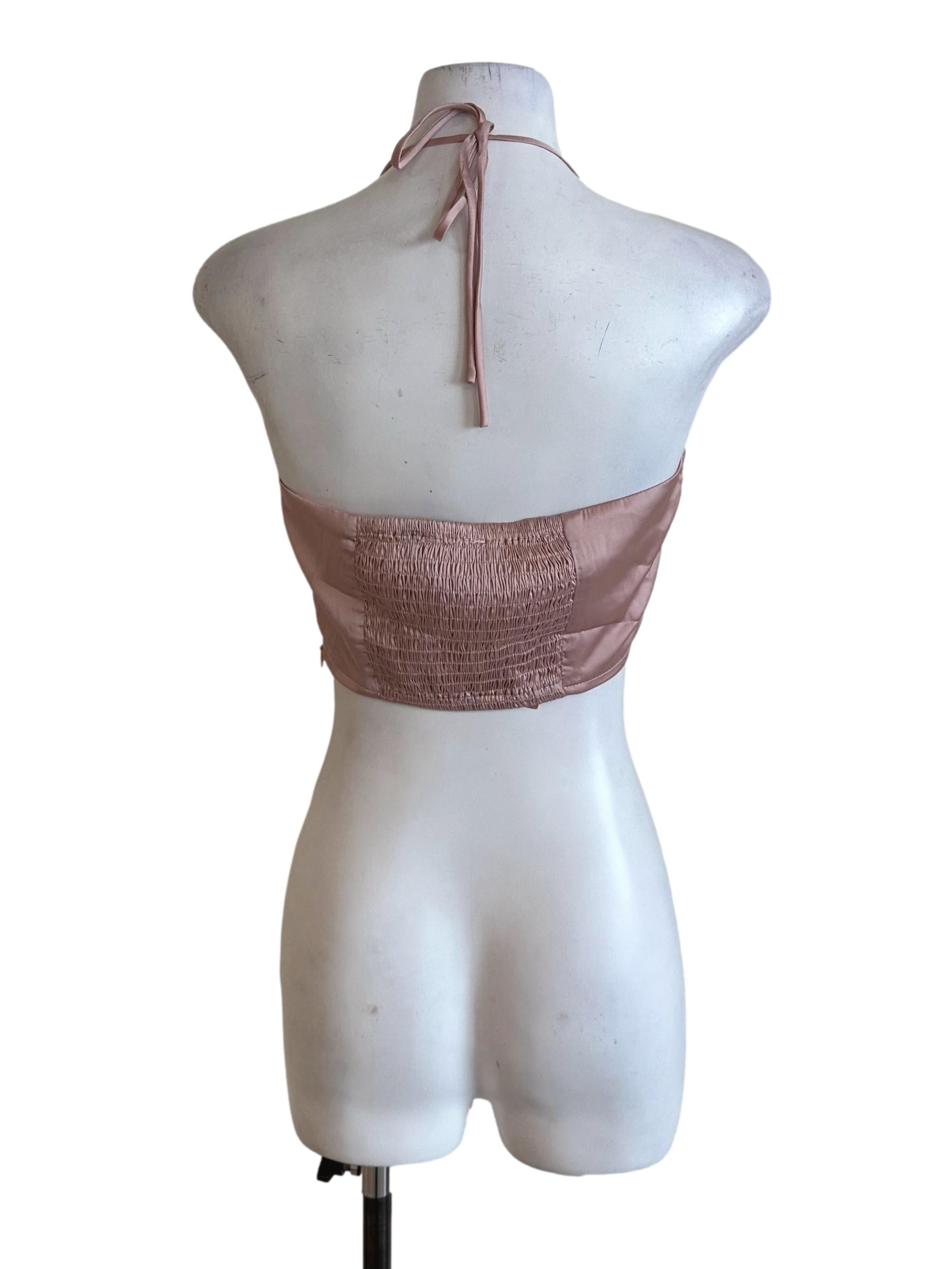 Rose Pink Pleated Satin Halter Top