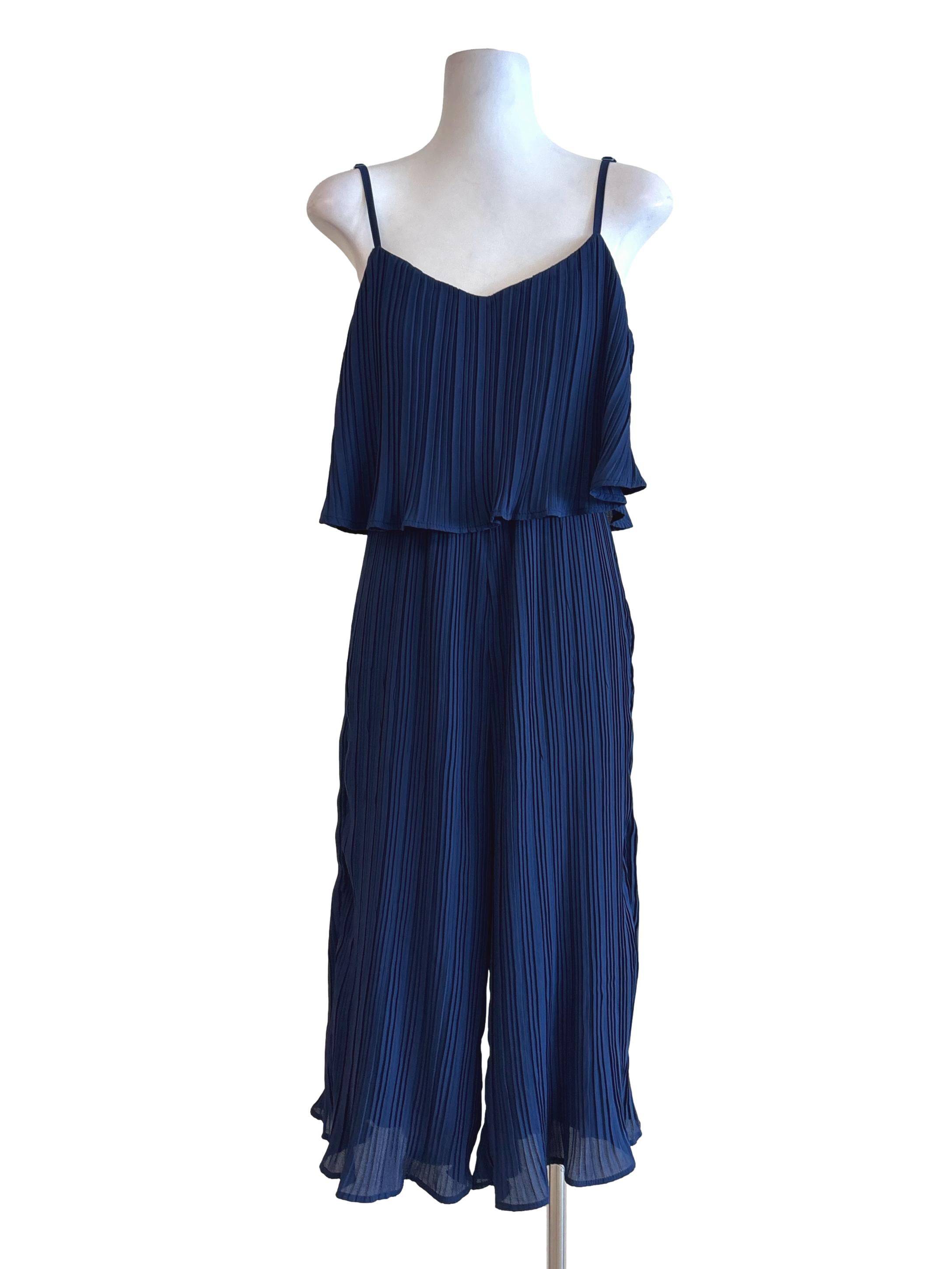 Sapphire Blue Pleated Drape Jumpsuit