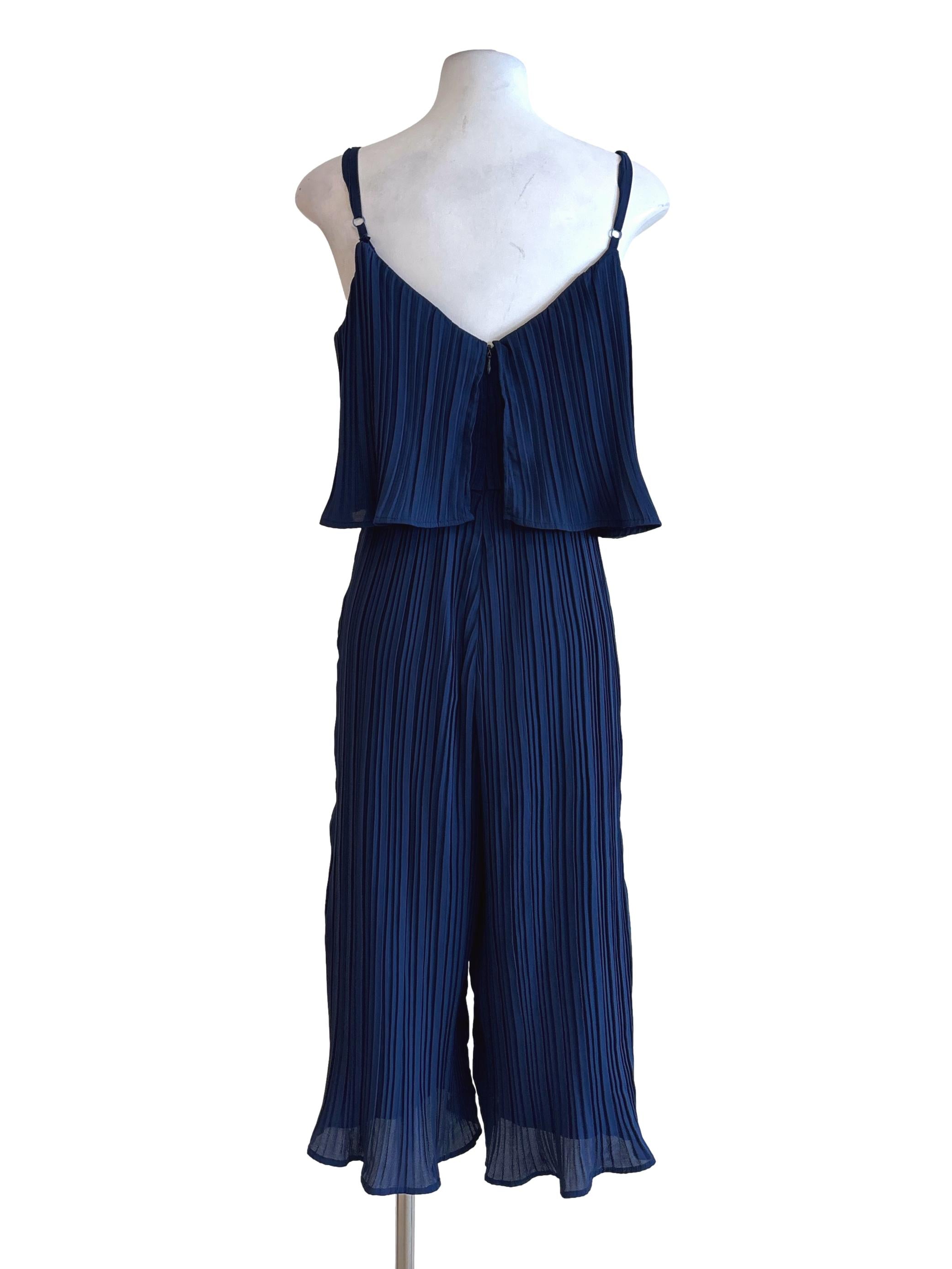 Sapphire Blue Pleated Drape Jumpsuit