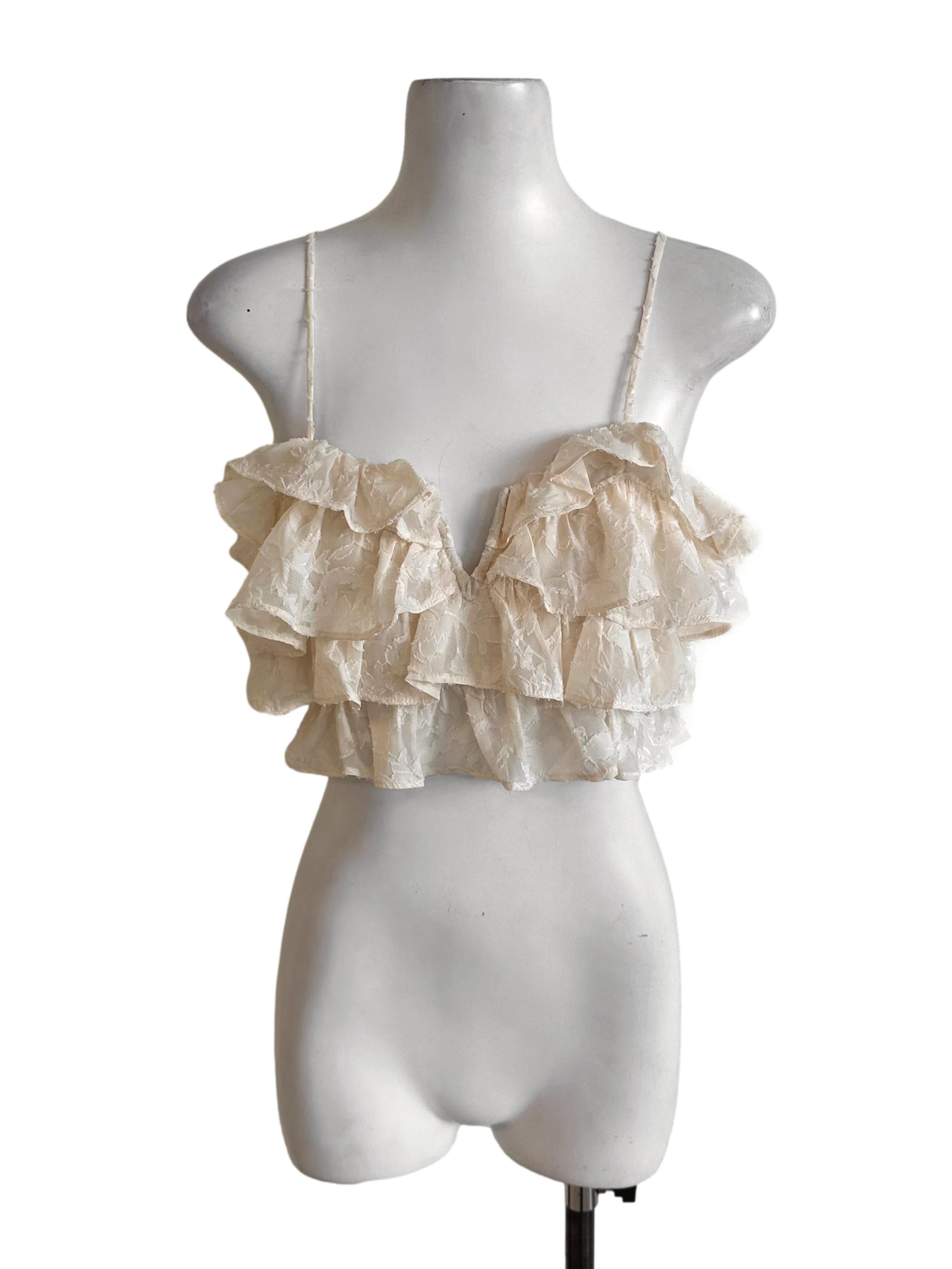 Light Yellow Ruffle Tiered Textured Top