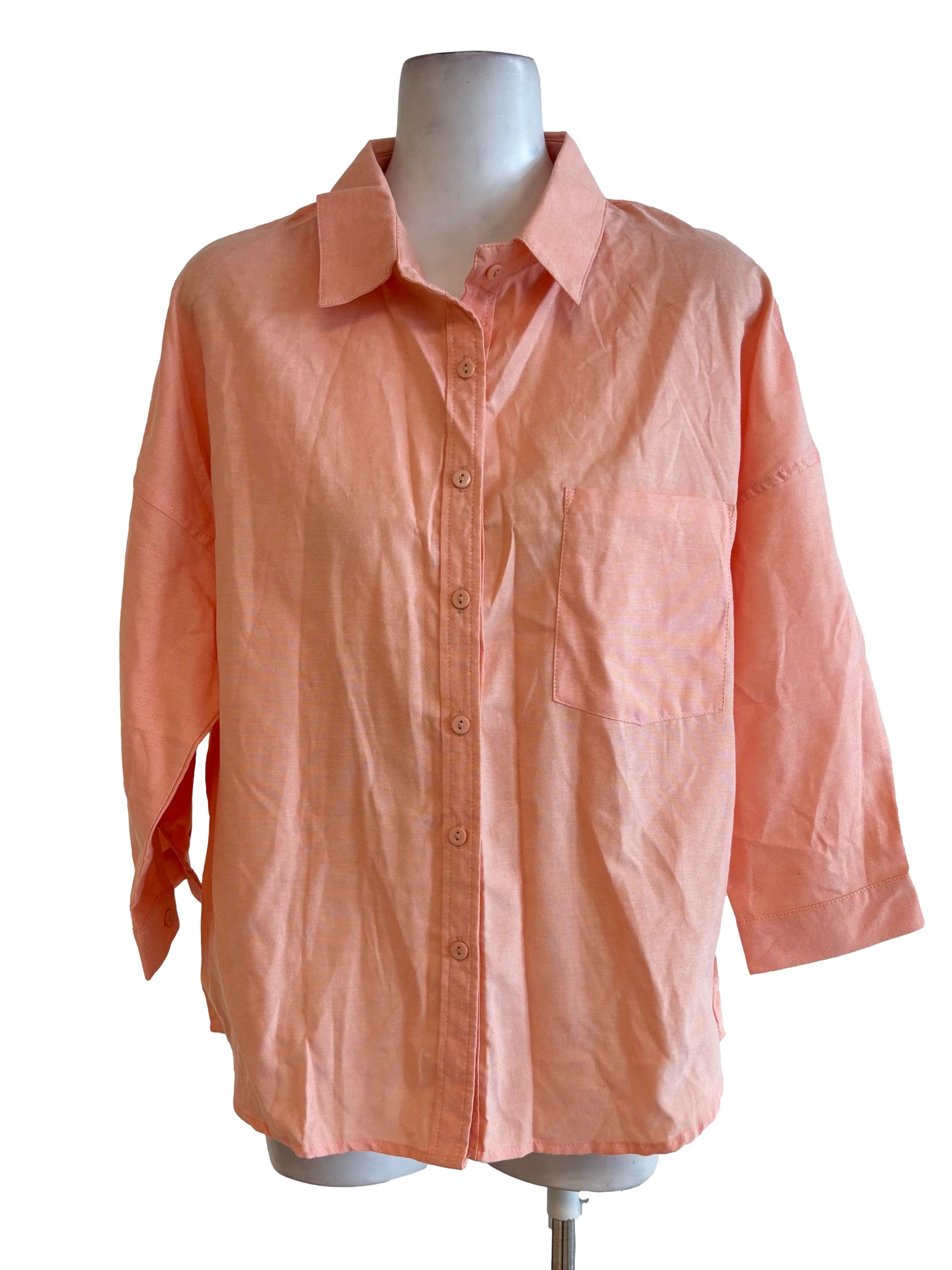 Peach Quarter Sleeve Buttoned Shirt