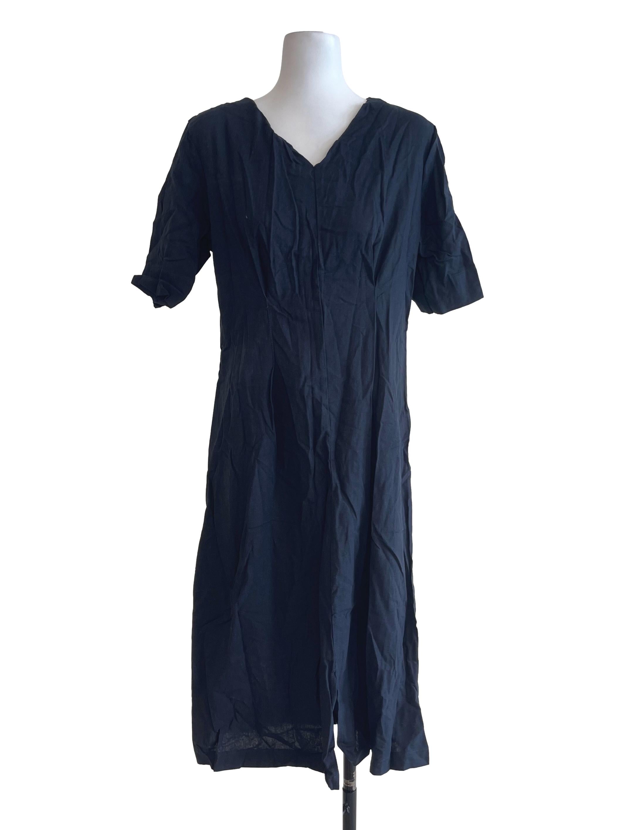 Navy Blue Plain Full-Length Dress