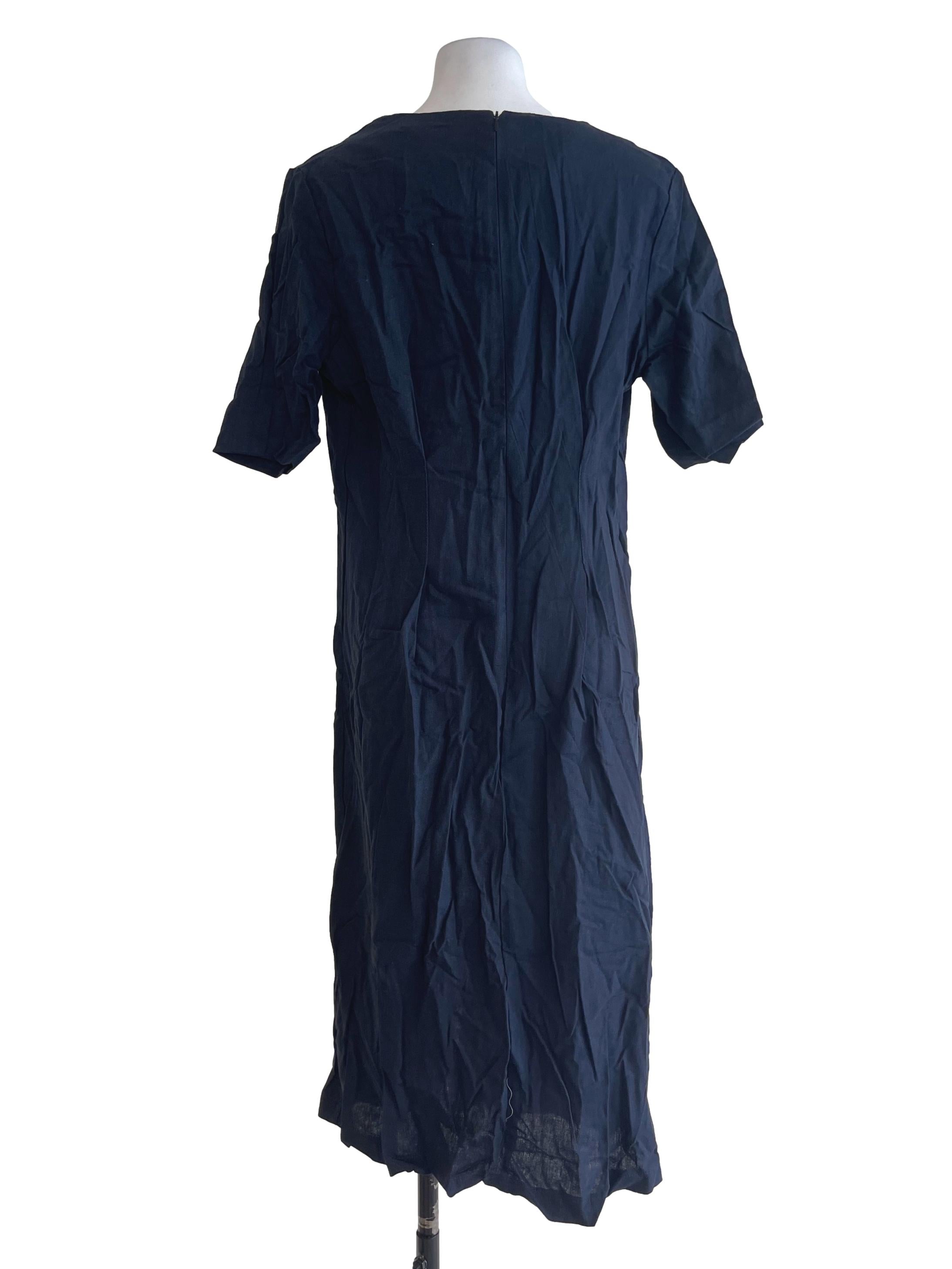 Navy Blue Plain Full-Length Dress