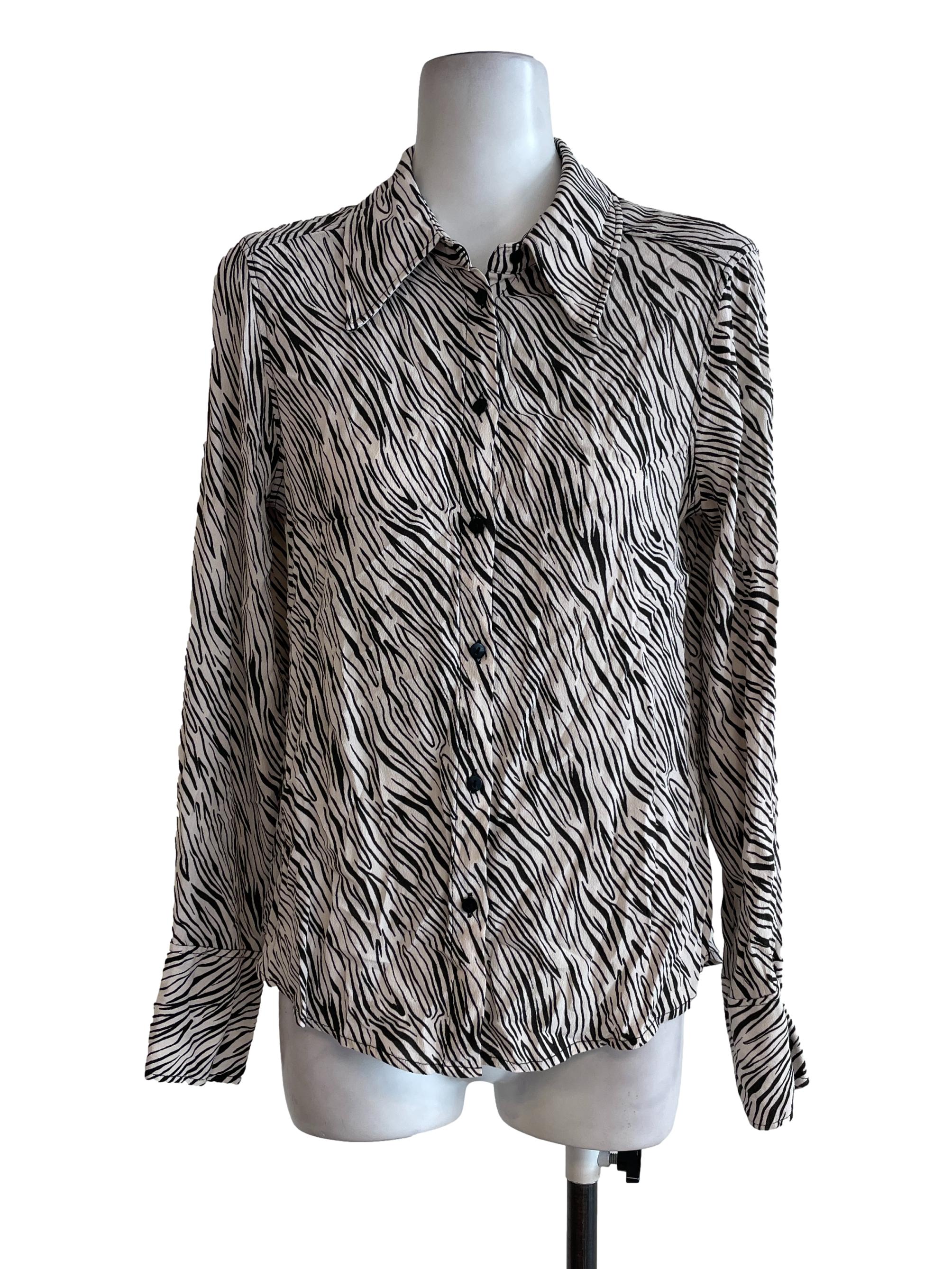 Dual Tone Cream Black Zebra Print Top