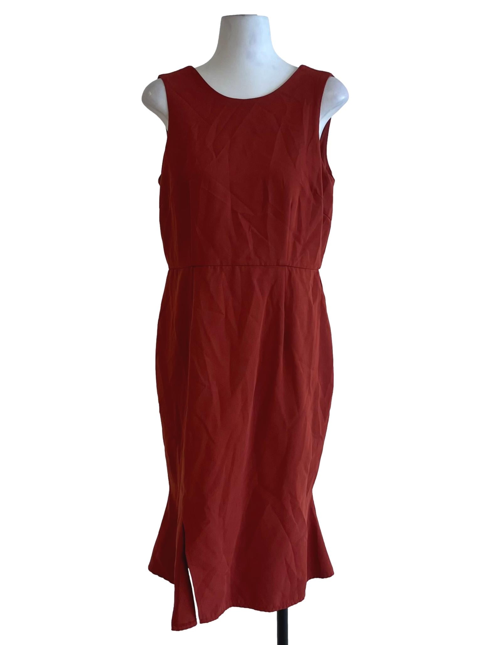 Amber Orange Jewel Neckline A-Line Dress