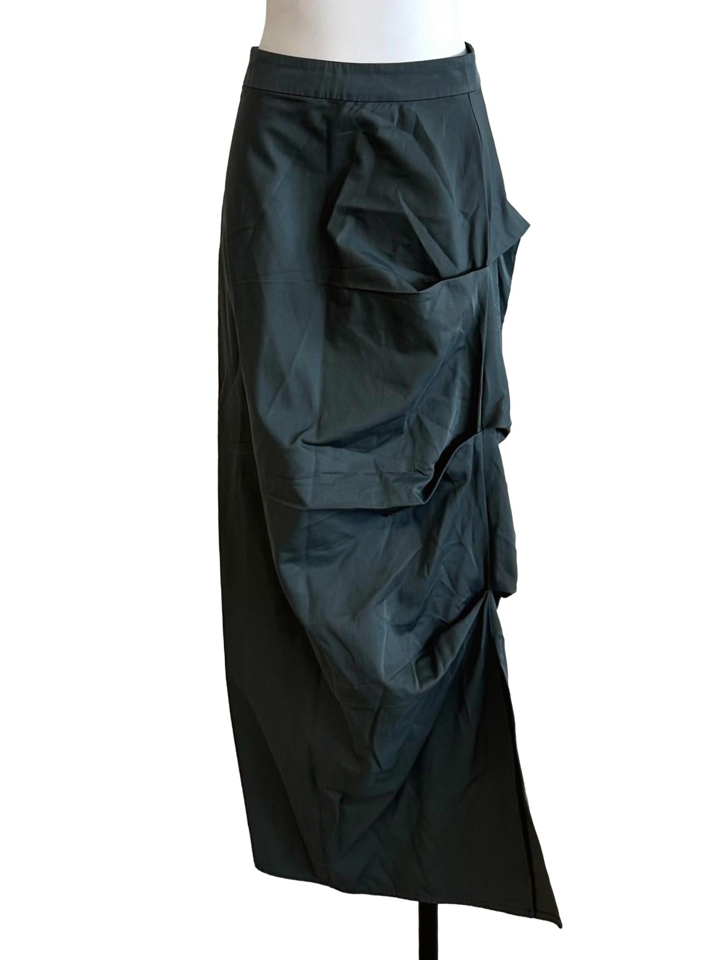 Dusty Green Side Ruched Asymmetric Skirt TTR