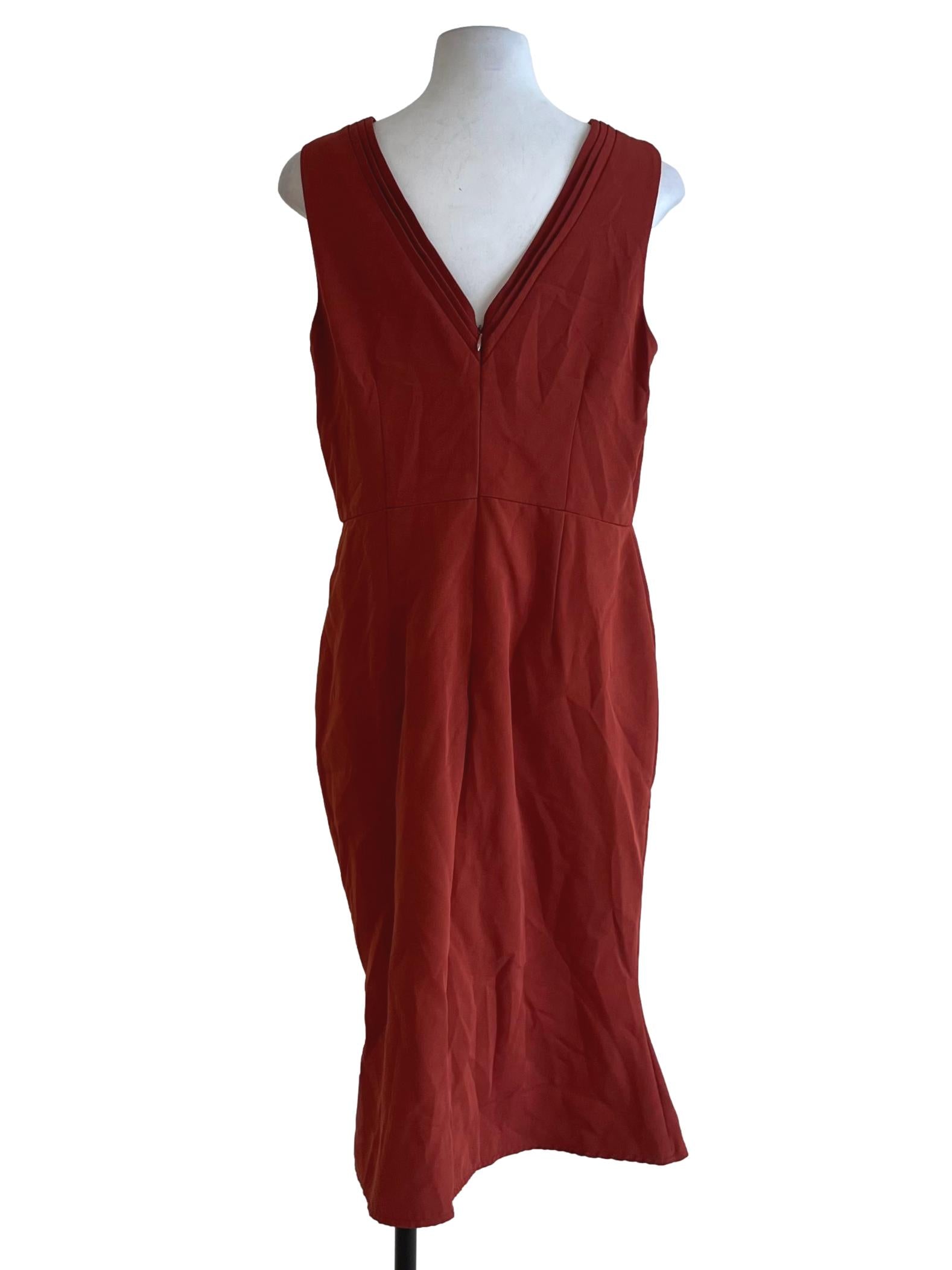 Amber Orange Jewel Neckline A-Line Dress
