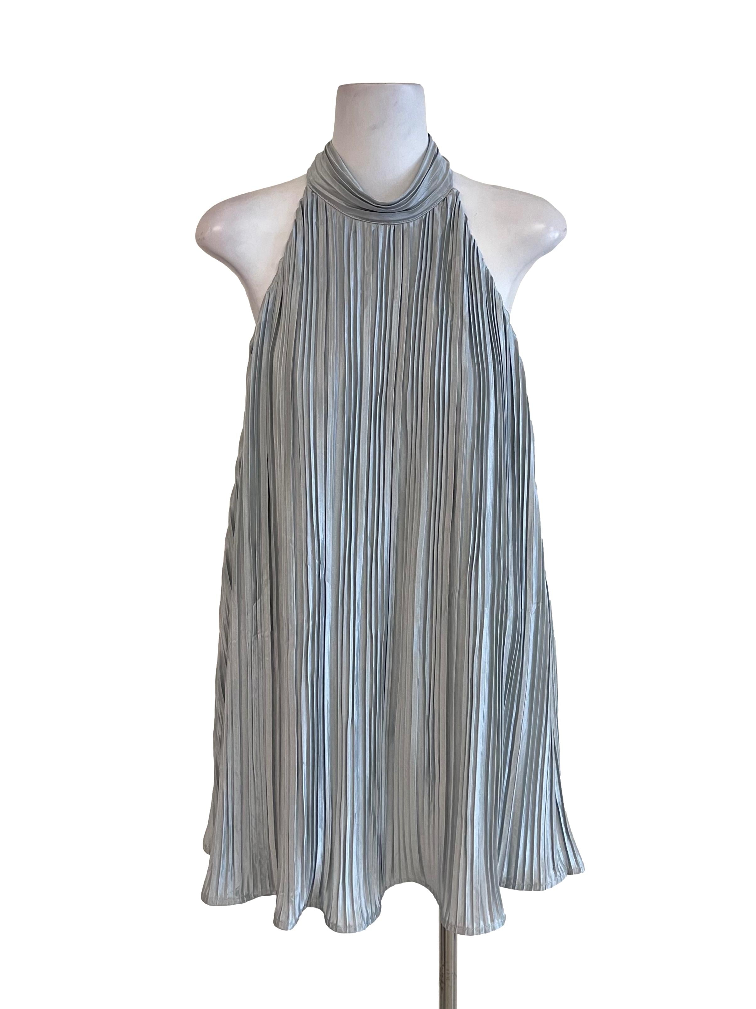 Silver Accordion Tie Neck Dress