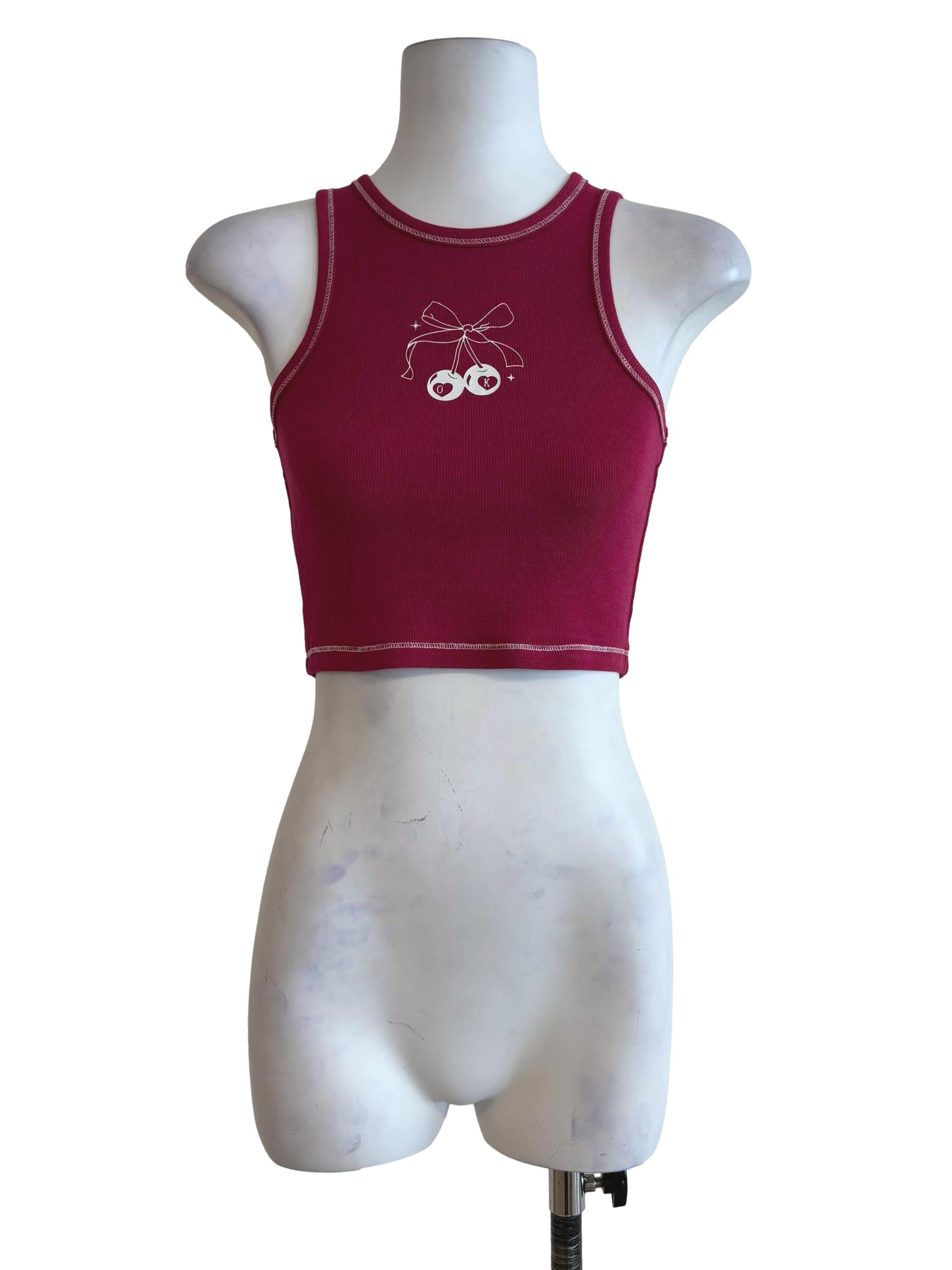 Red Cherry Contrast Racercut Top