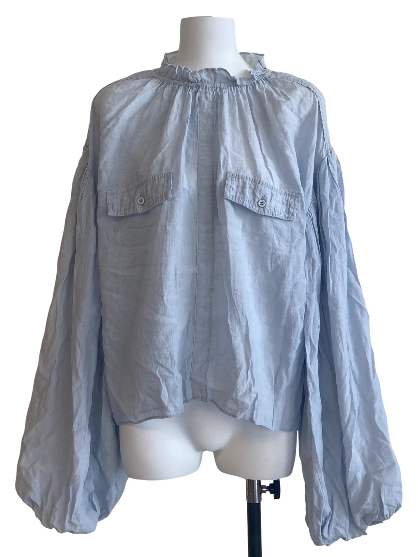 Frost Blue Ruffled Neck Blouse