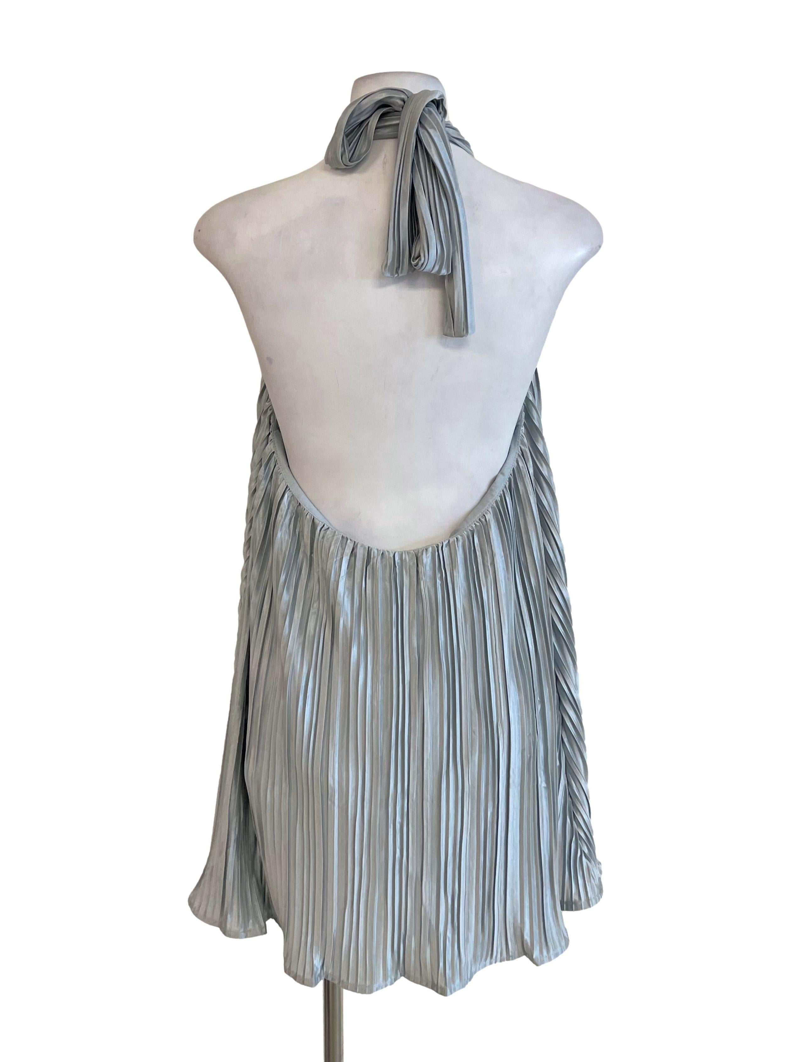 Silver Accordion Tie Neck Dress