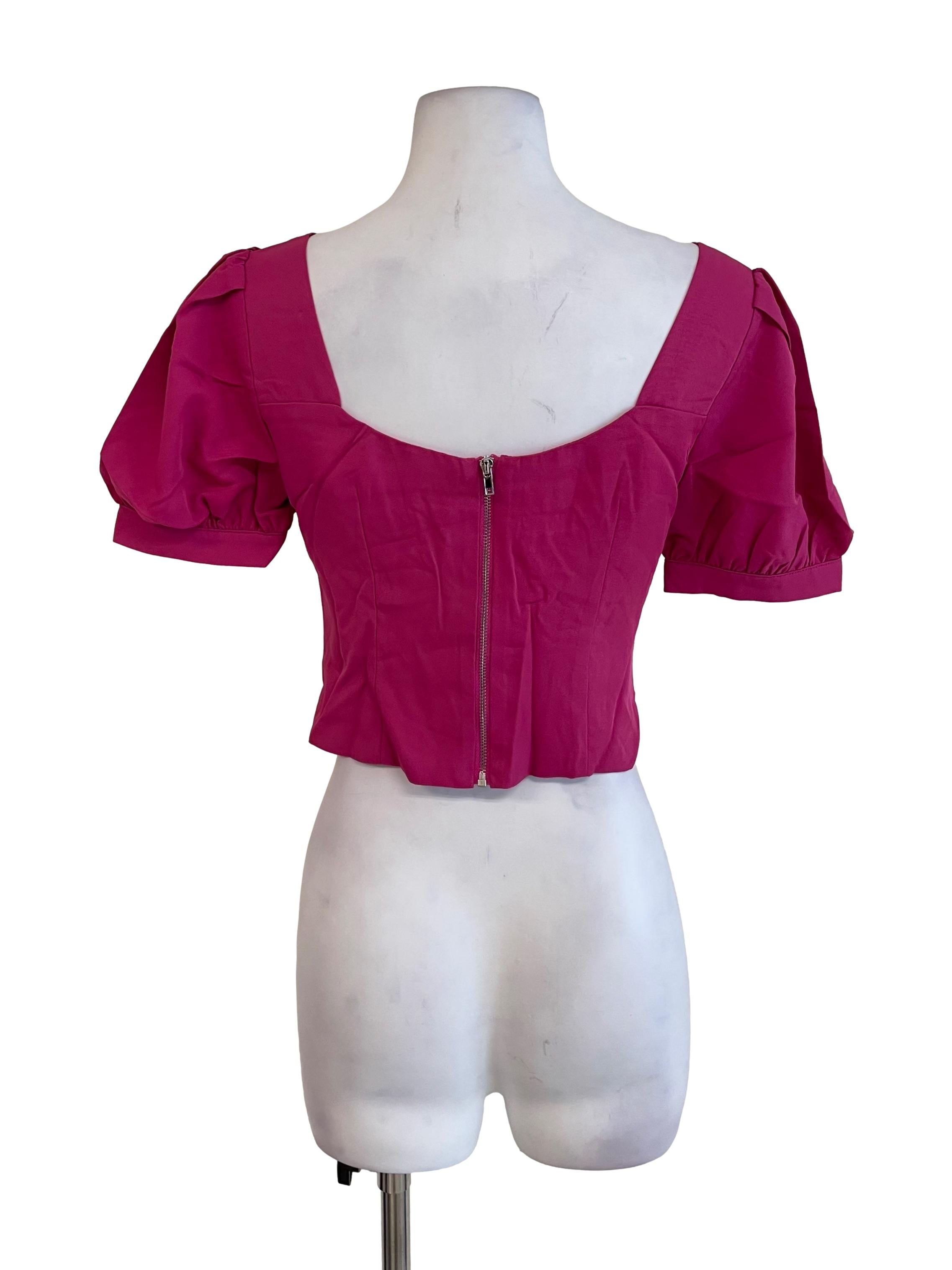 Fuschia Puff Sleeves Corset Top