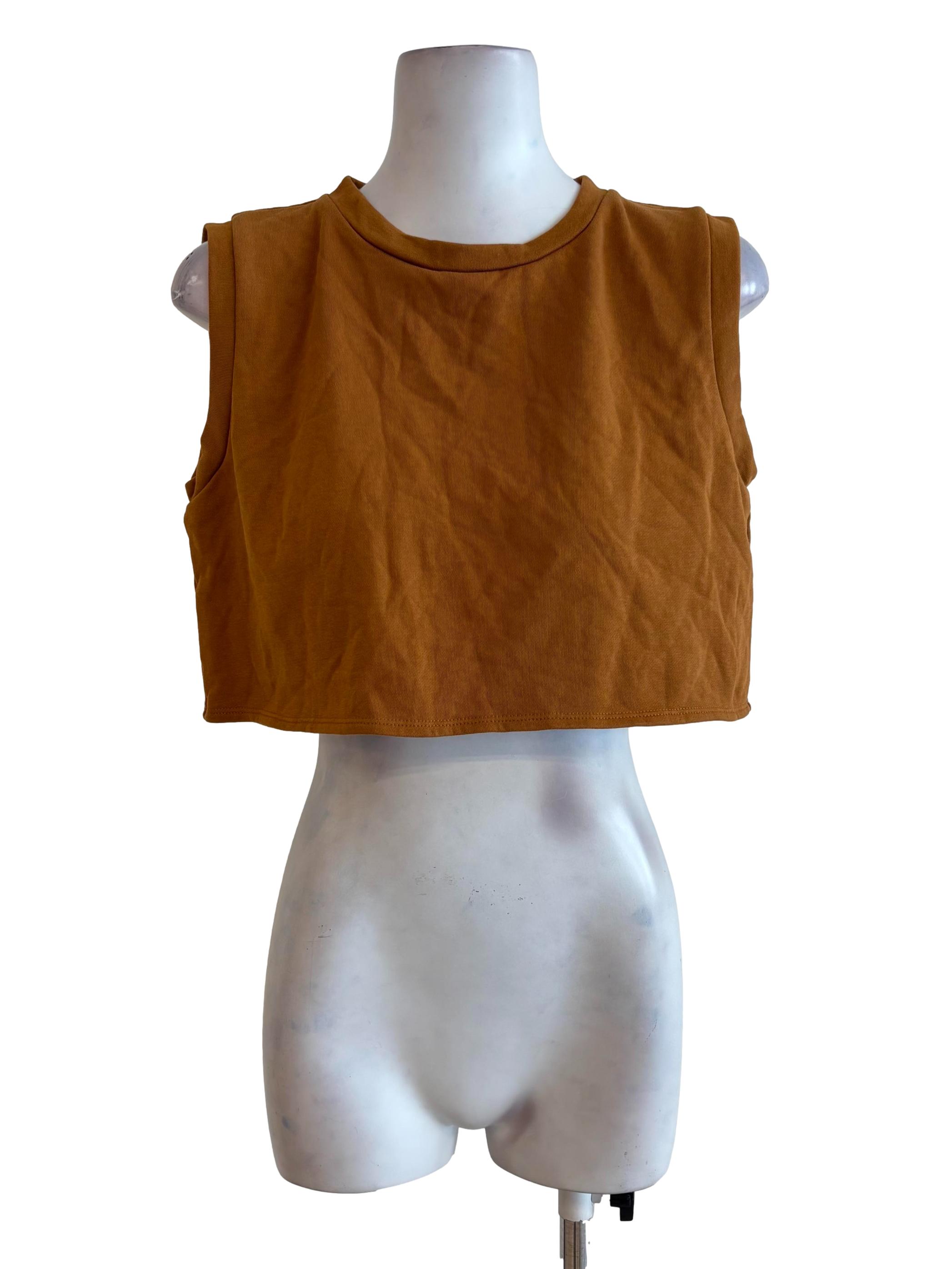 Brown Plain Cropped Tank Top