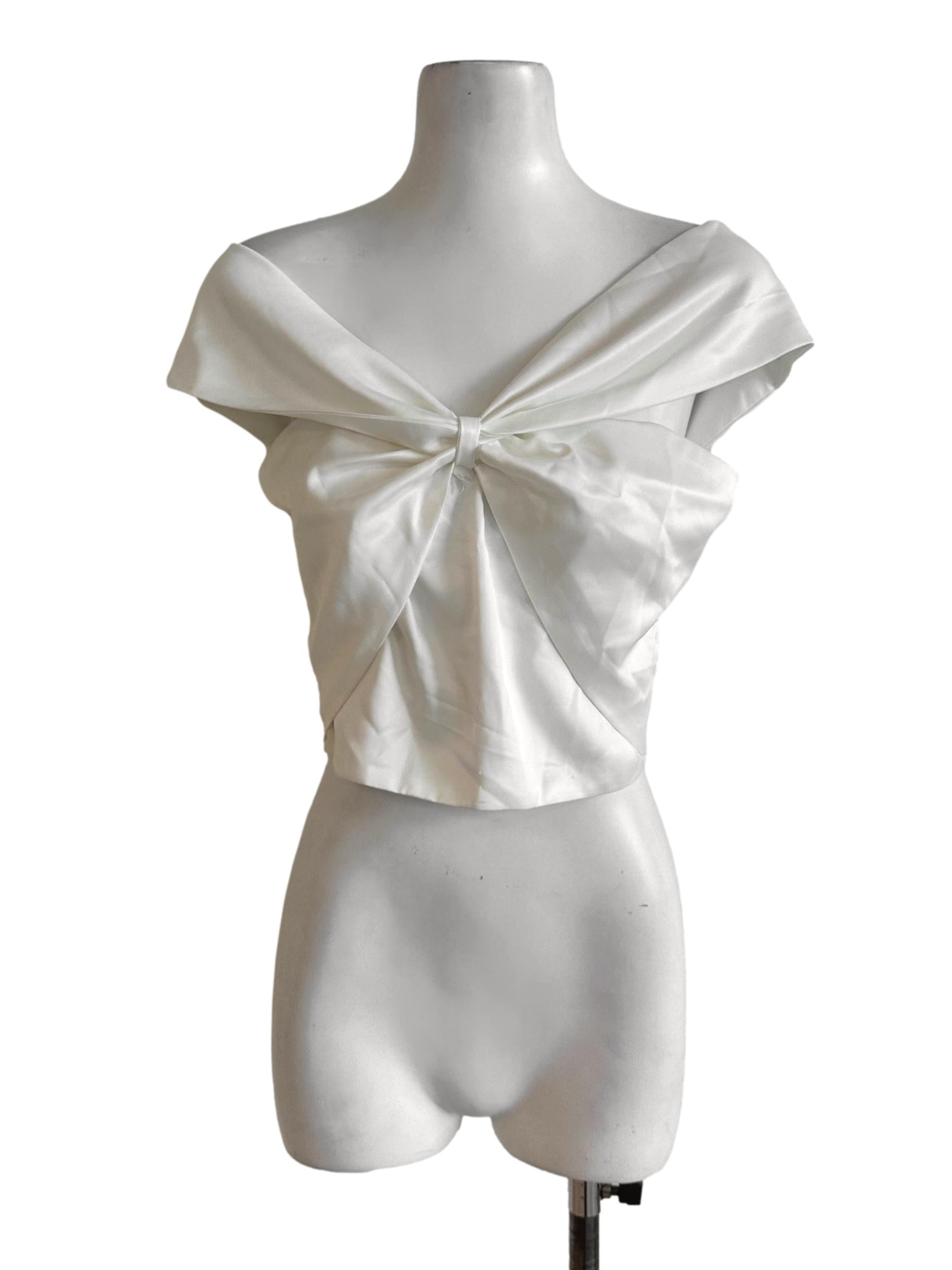 Cream White Satin Ribbon Off Shoulder Top
