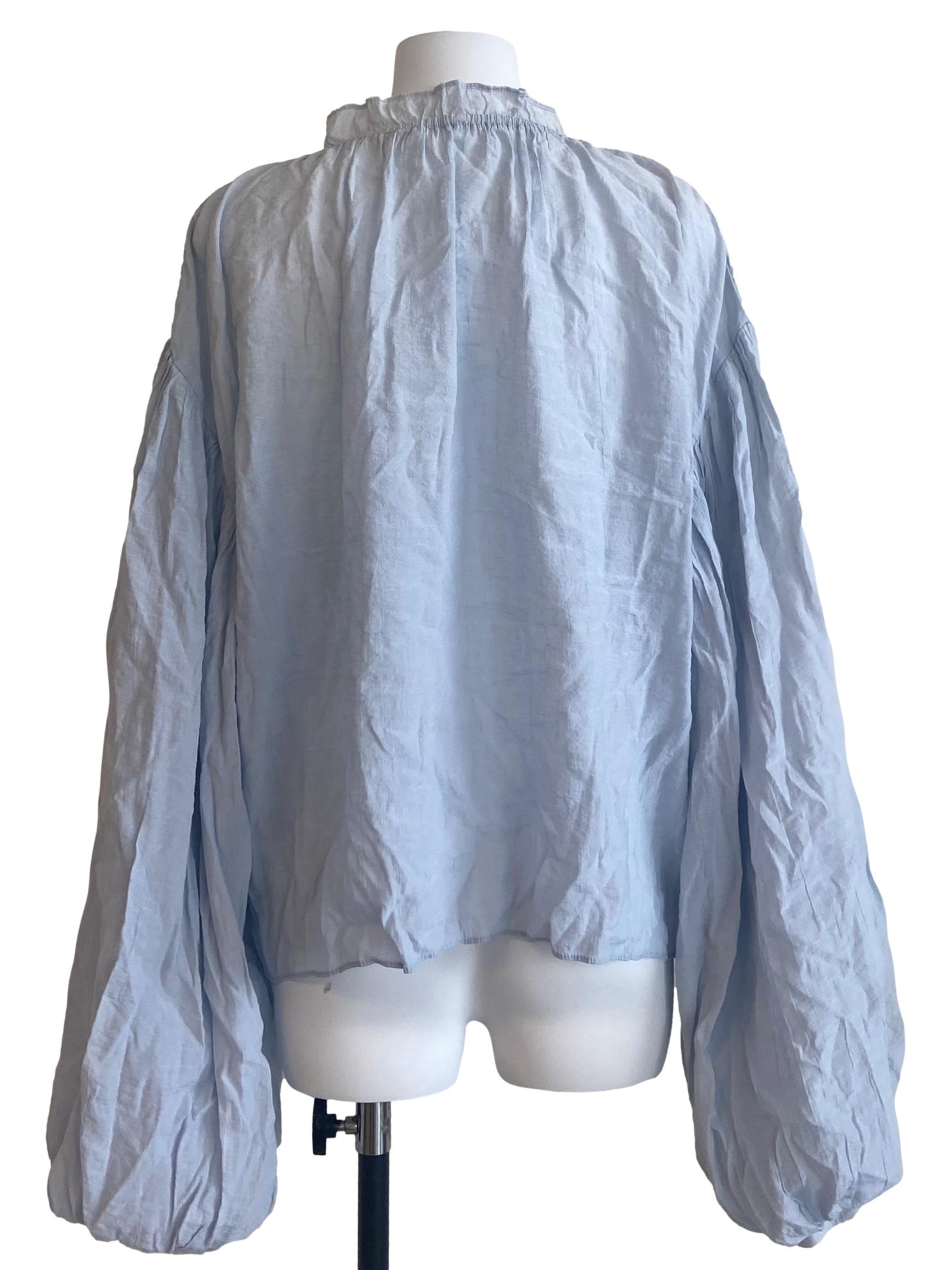 Frost Blue Ruffled Neck Blouse