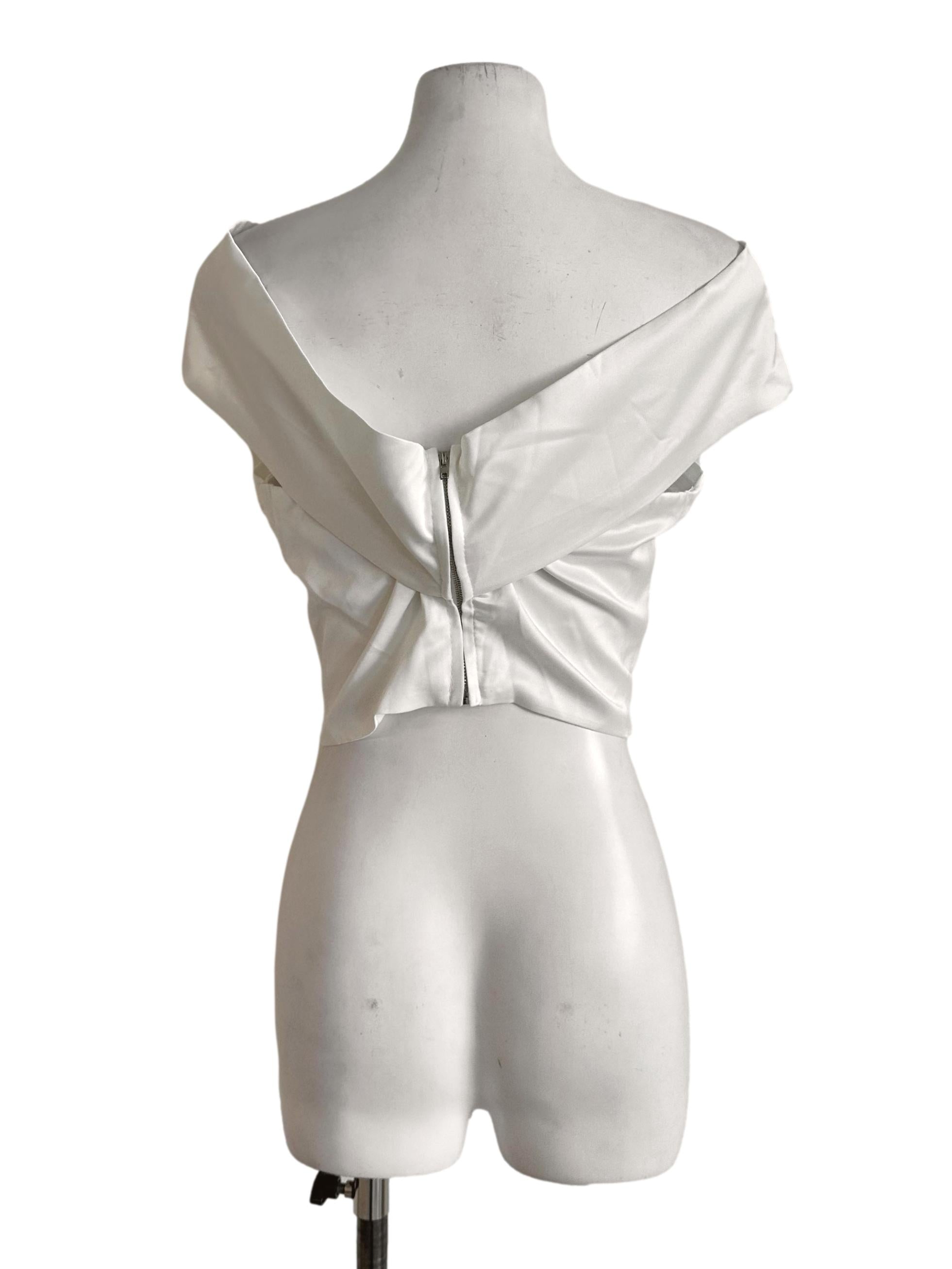 Cream White Satin Ribbon Off Shoulder Top