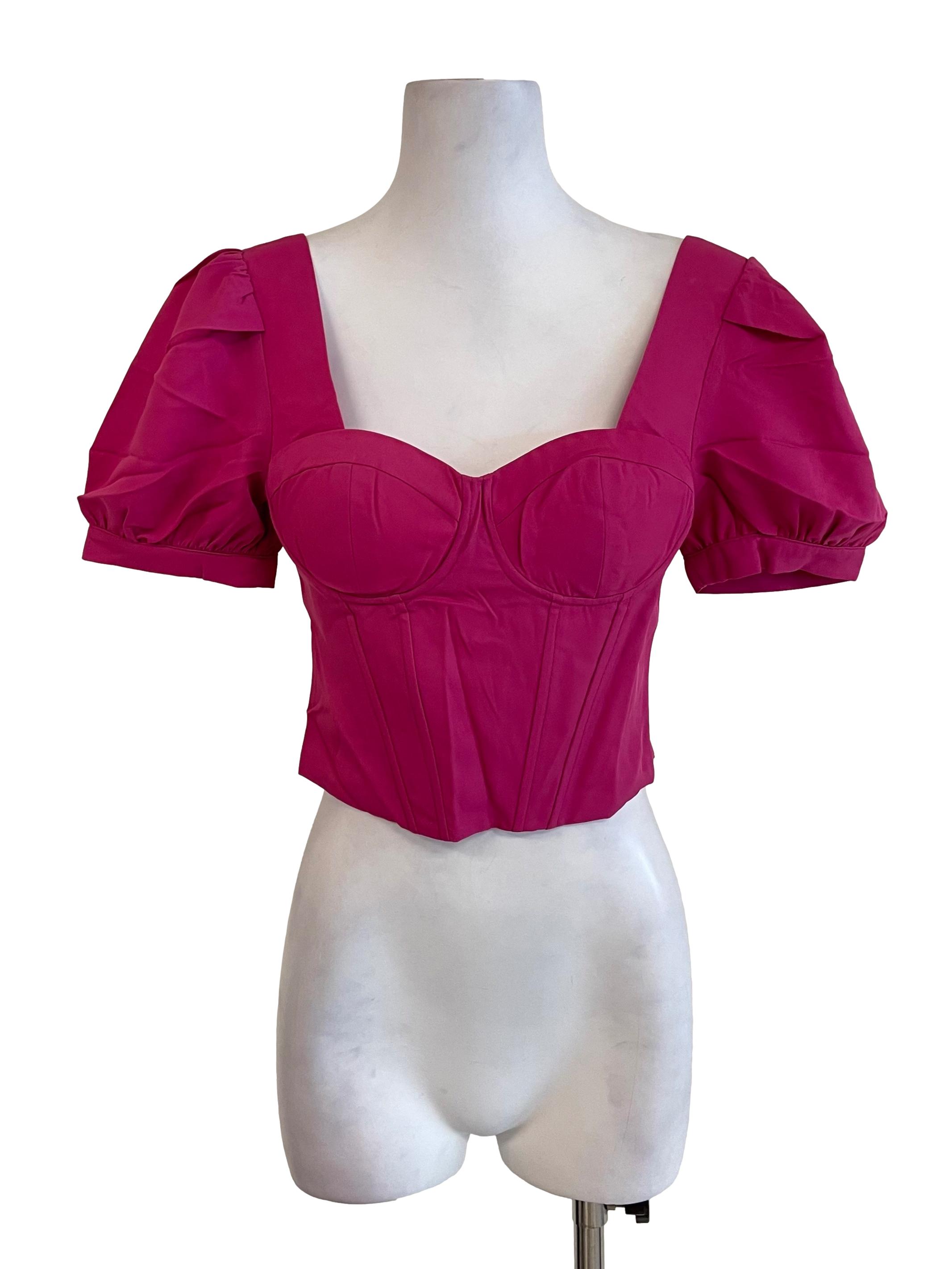 Fuschia Puff Sleeves Corset Top