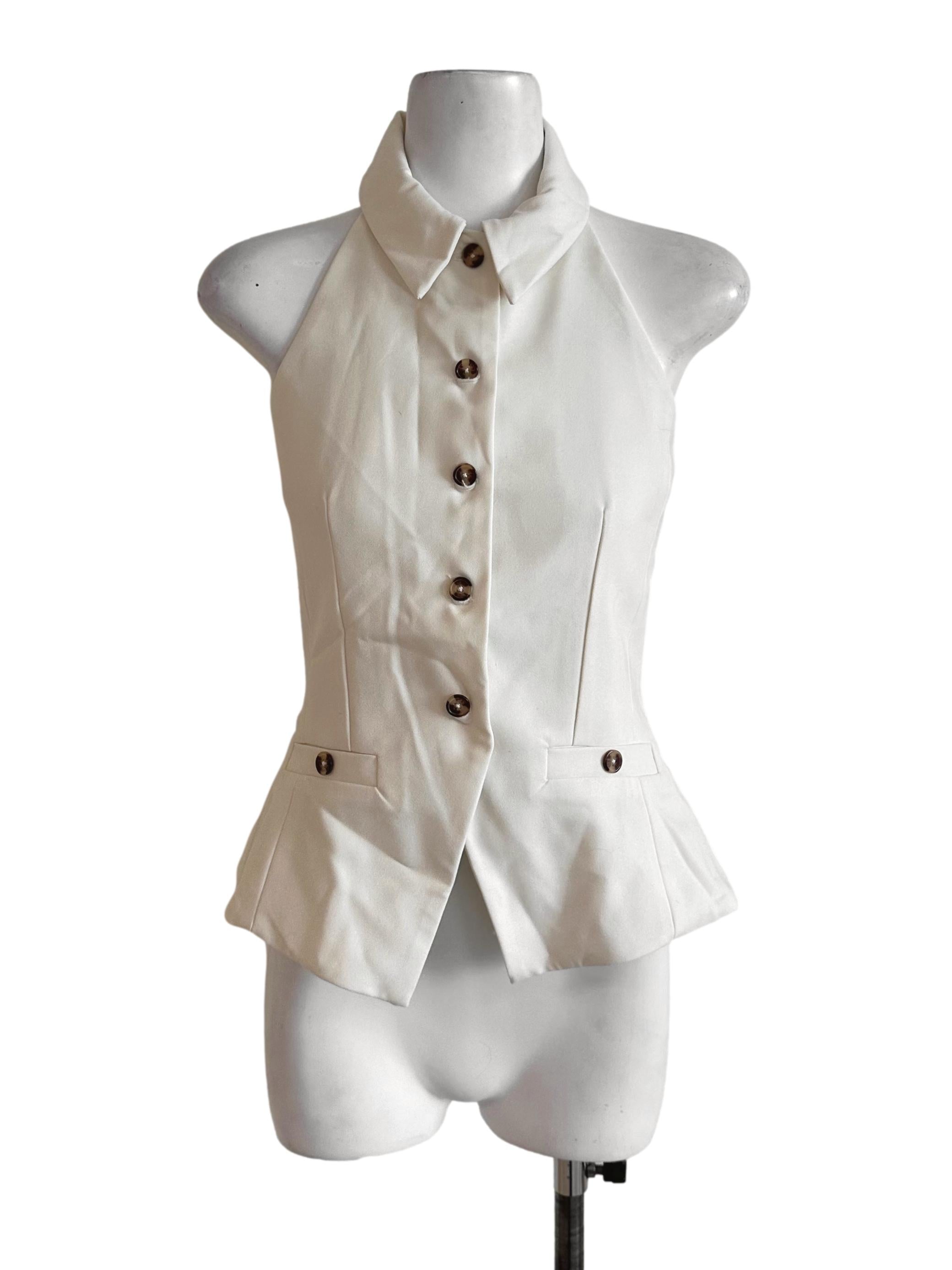 Cream Beige High Neck Vest