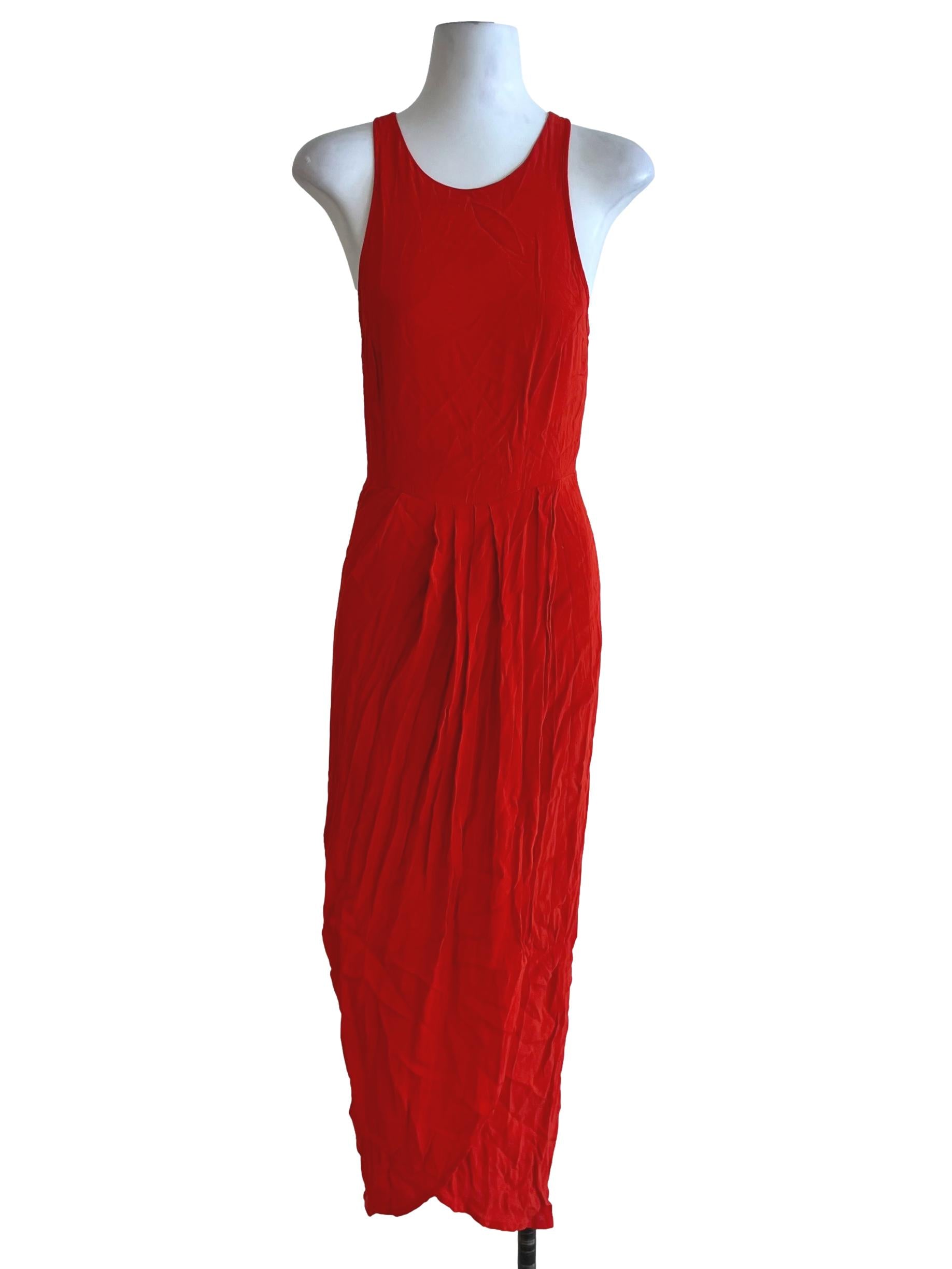 Blood Red Jewel Neckline A-Line Dress