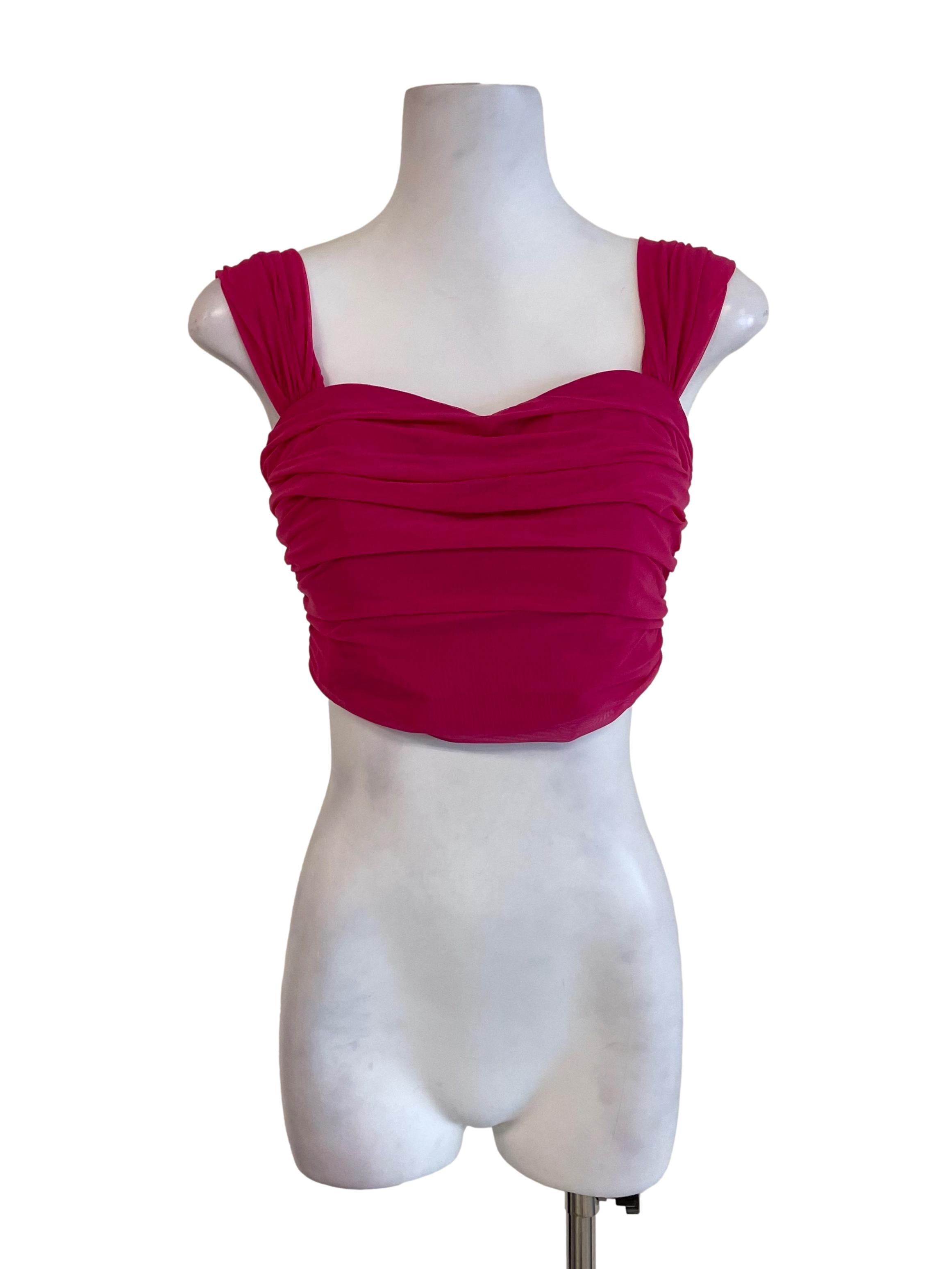 Hot Pink Draped Mesh Top