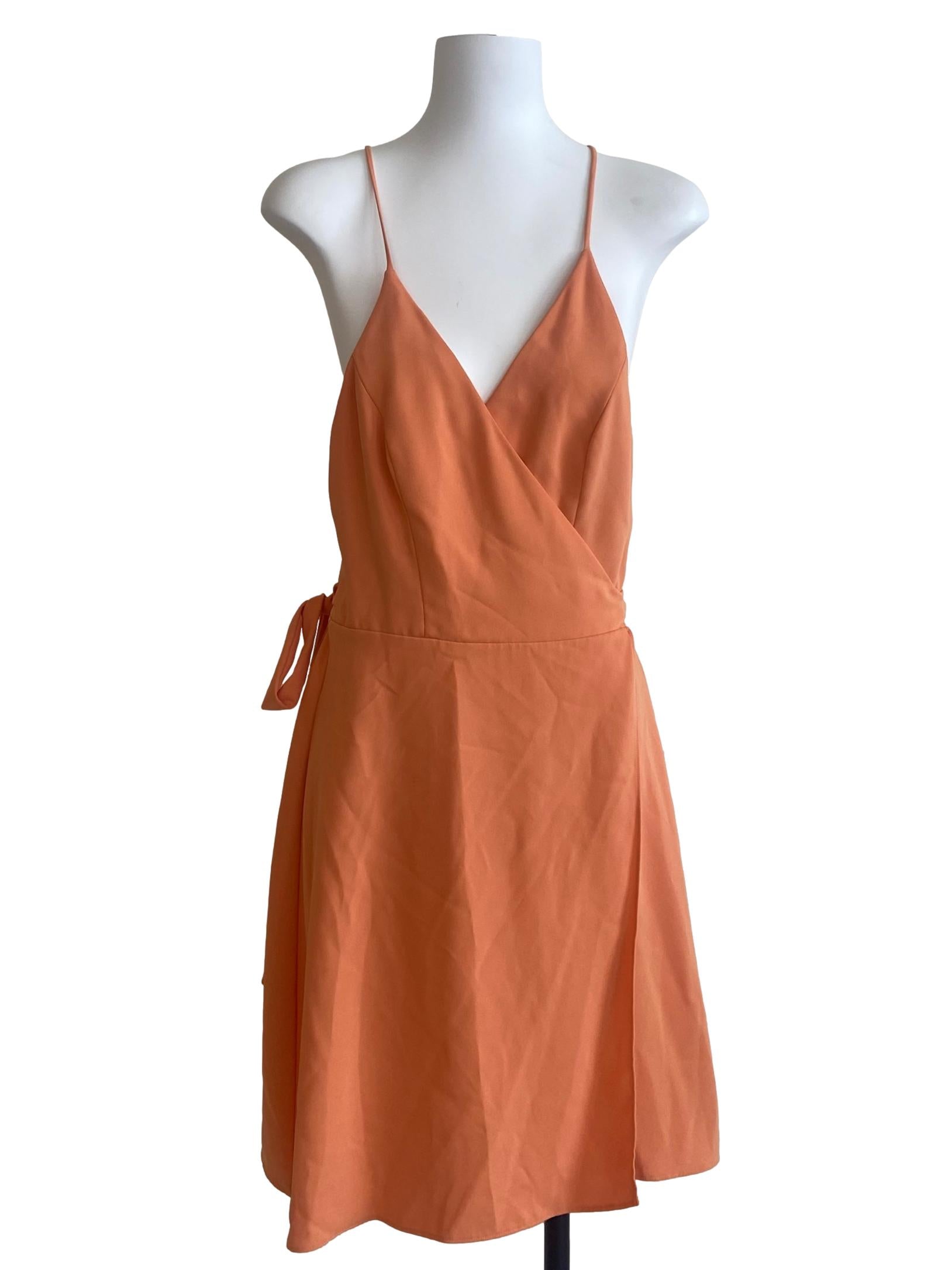 Orange Spaghetti Strap Wrap Dress