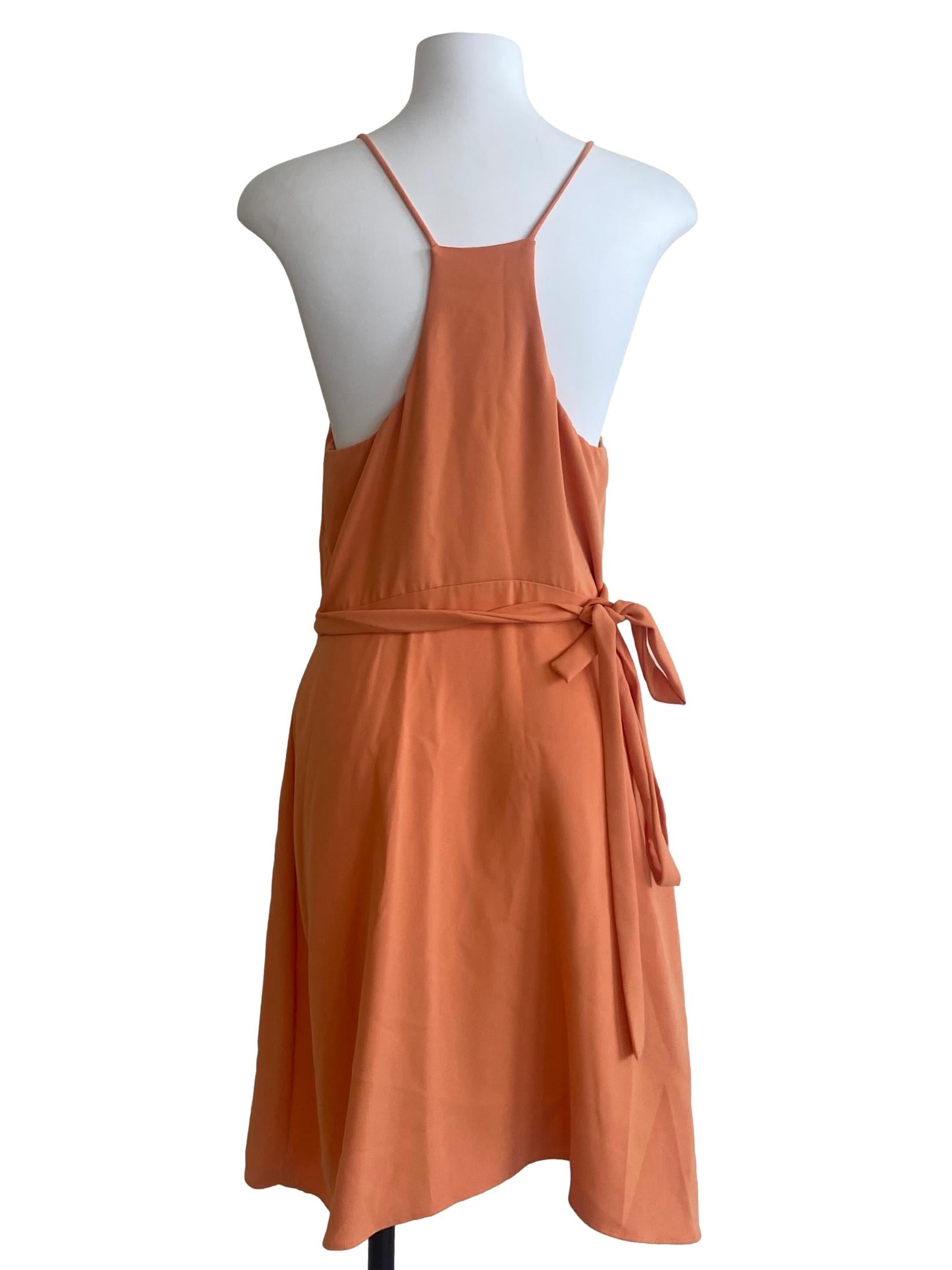 Orange Spaghetti Strap Wrap Dress