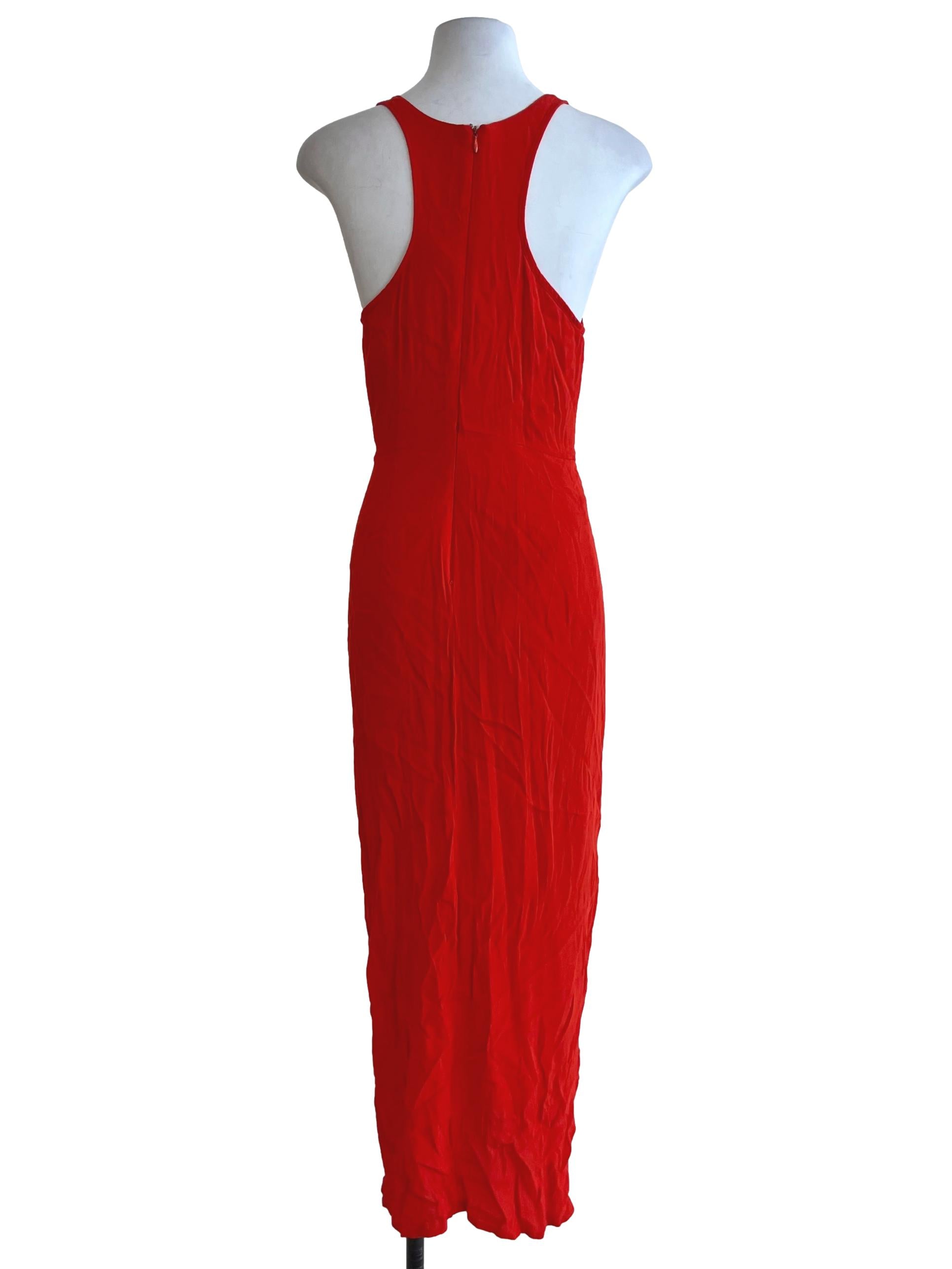 Blood Red Jewel Neckline A-Line Dress