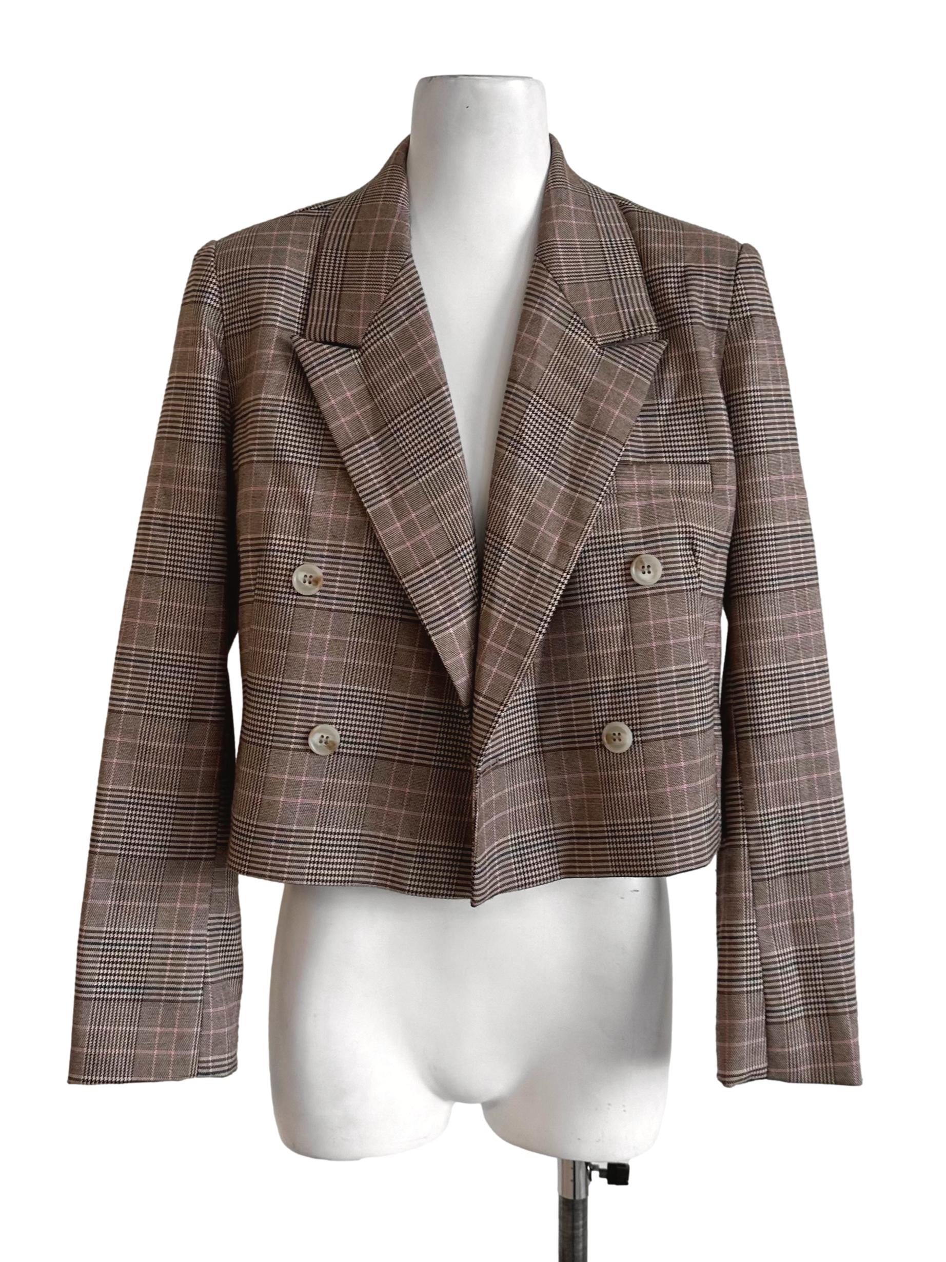 Wood Brown Plaid Pattern Blazer
