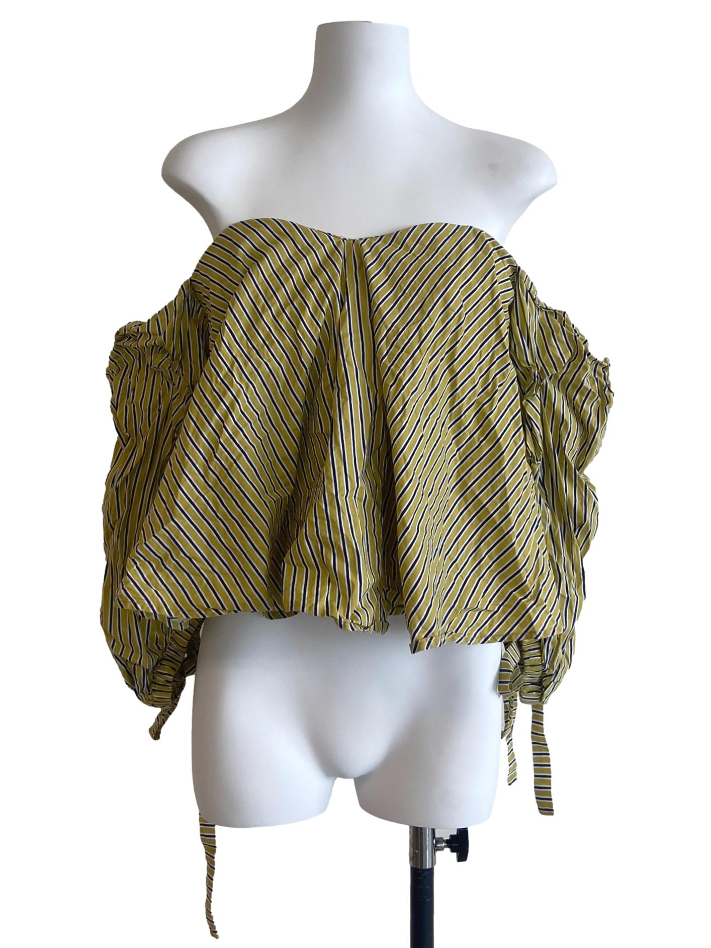 Lime Green & Blue Stripe Off-Shoulder Top