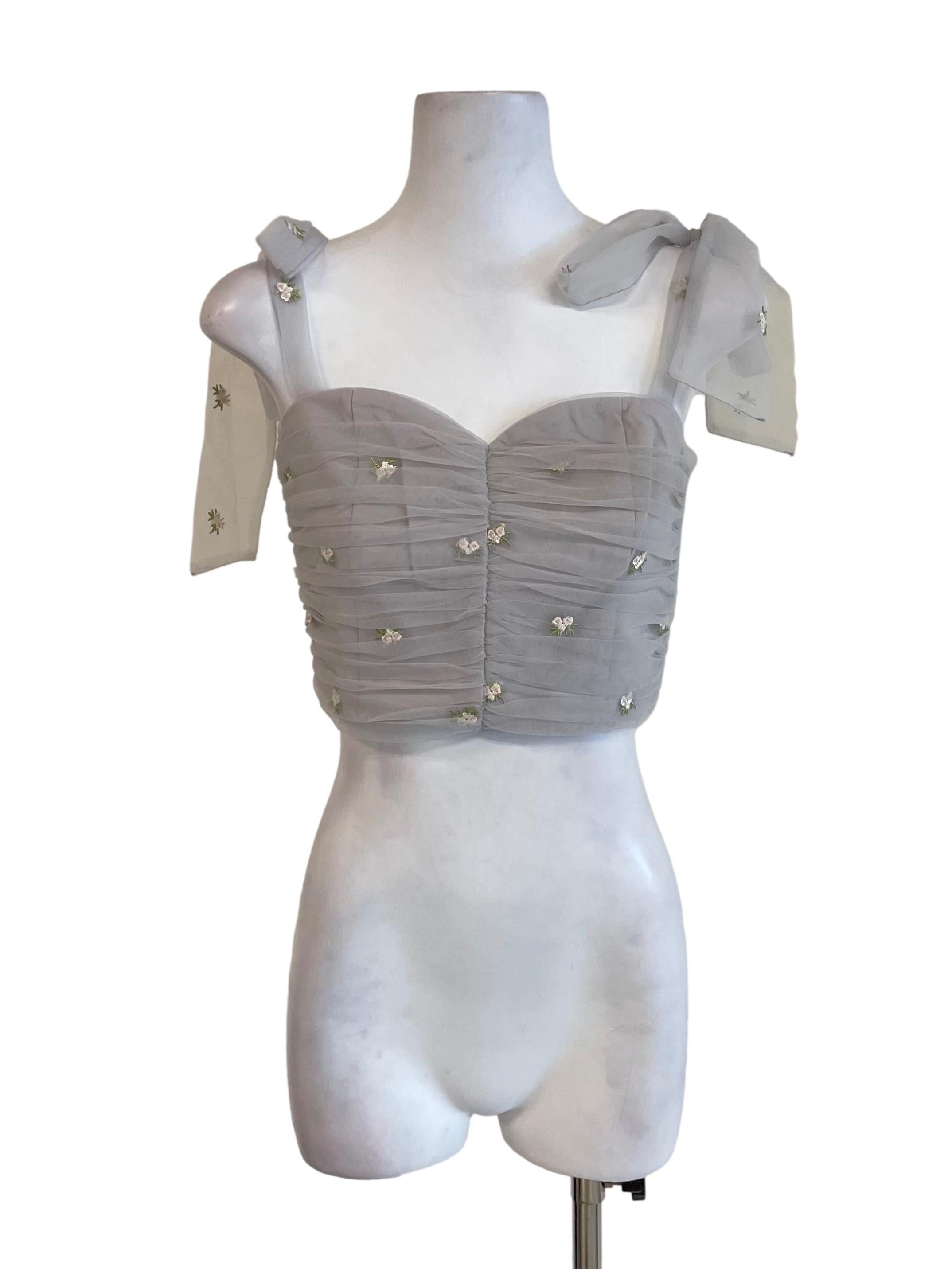Cloud Floral Scrunch Mesh Sweet Top