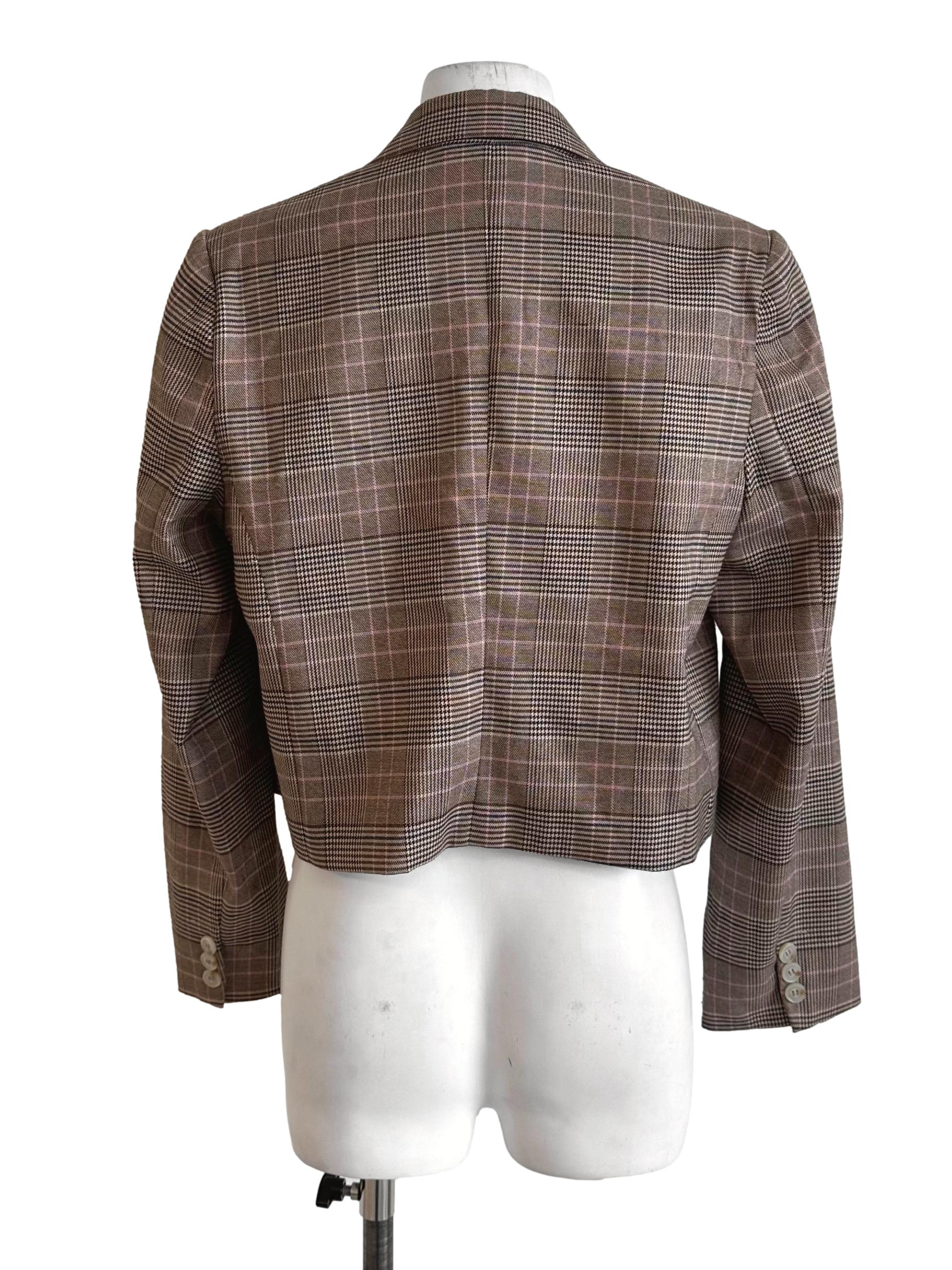 Wood Brown Plaid Pattern Blazer