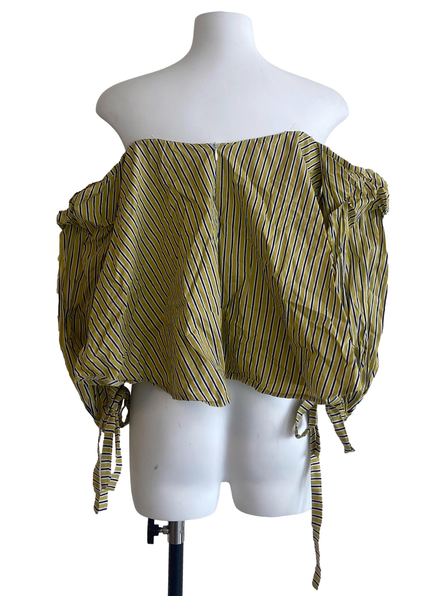 Lime Green & Blue Stripe Off-Shoulder Top