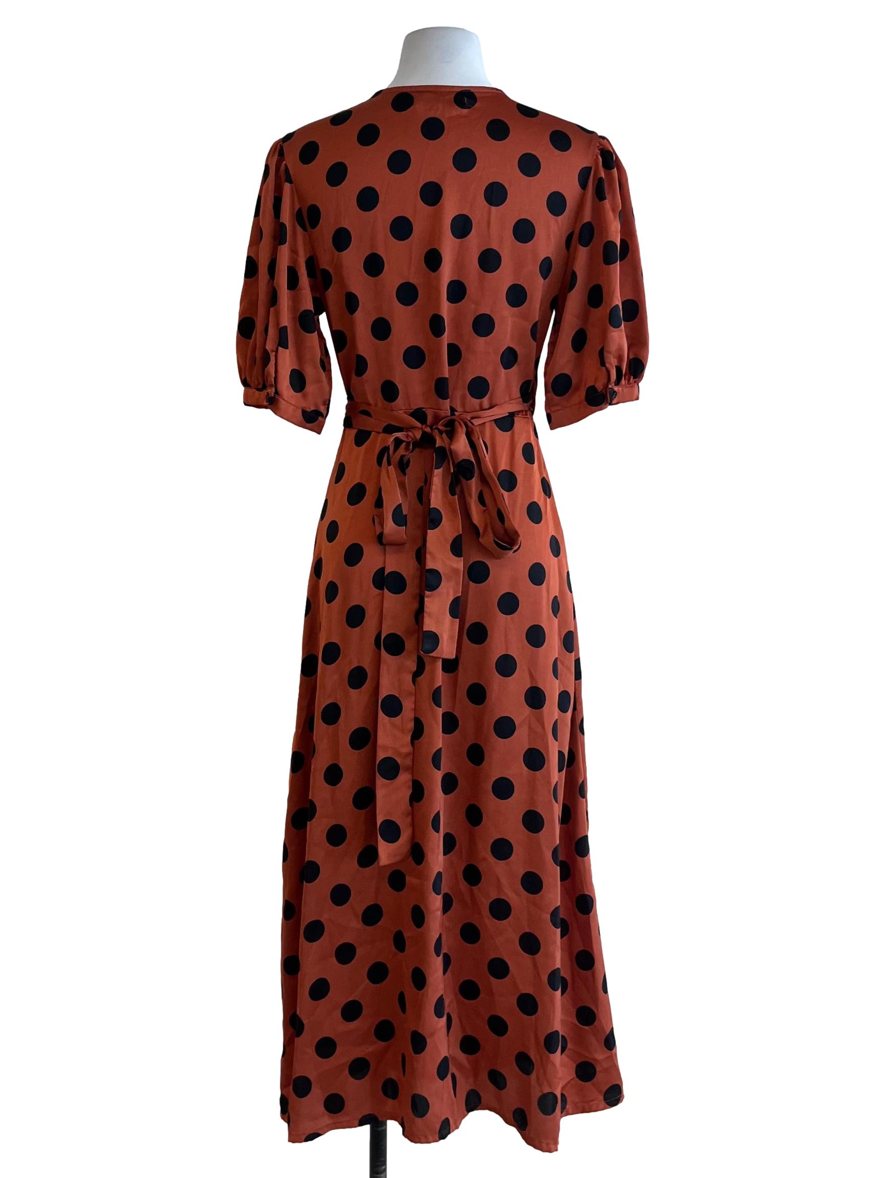 Amber Orange Polka Dot Wrap Dress